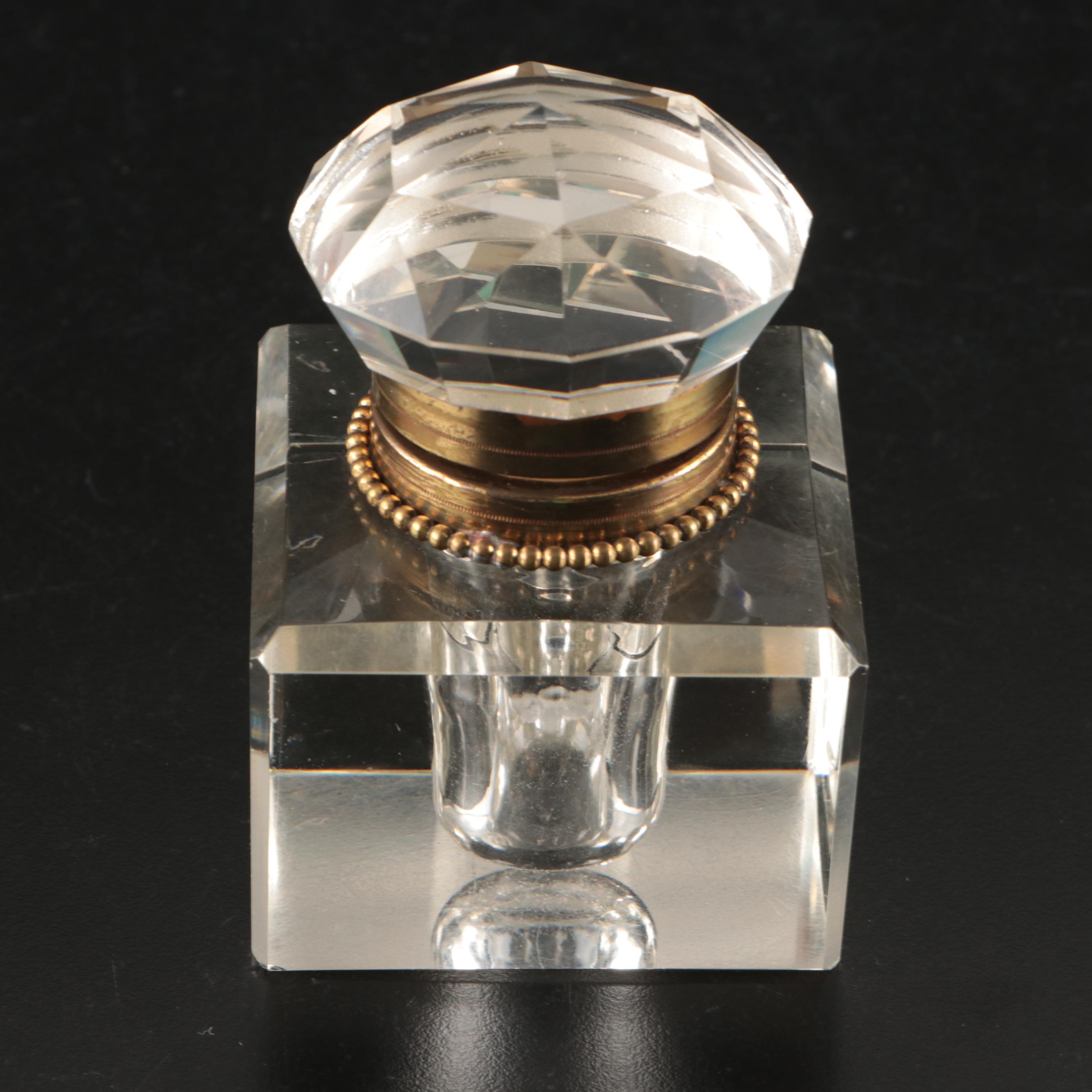 Victorian Glass and Brass Inkwells, Late 19th/Early 20th Century