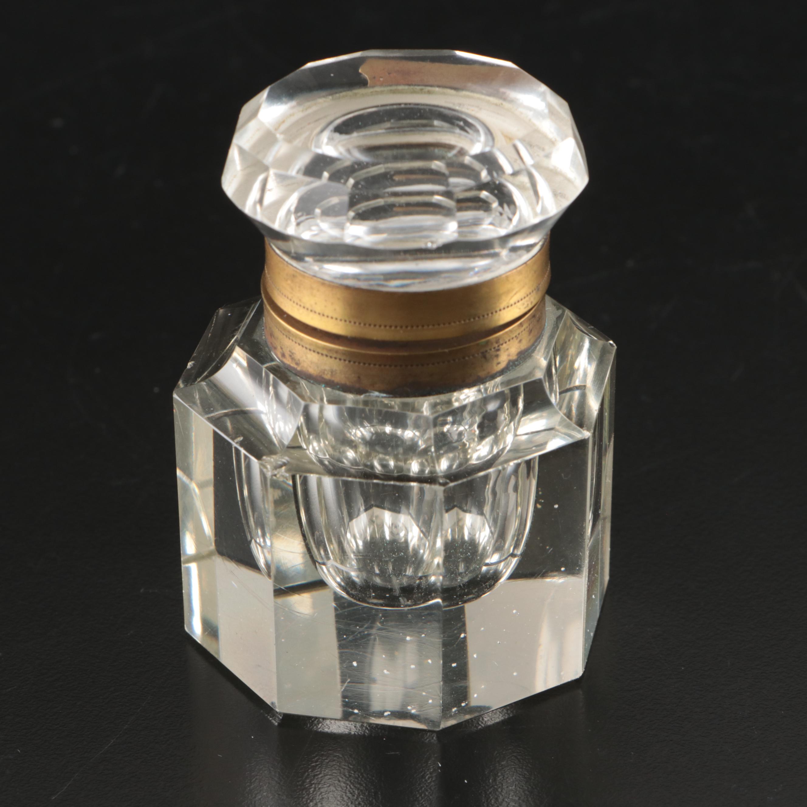 Victorian Glass and Brass Inkwells, Late 19th/Early 20th Century