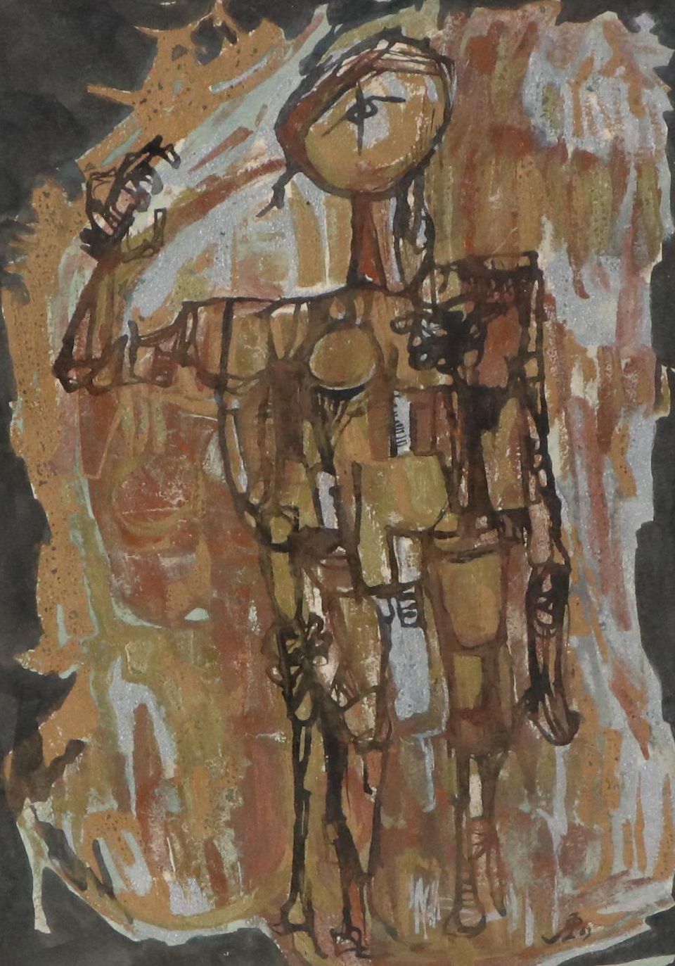 Abstract Figurative Acrylic Painting "Defeated General," 1963