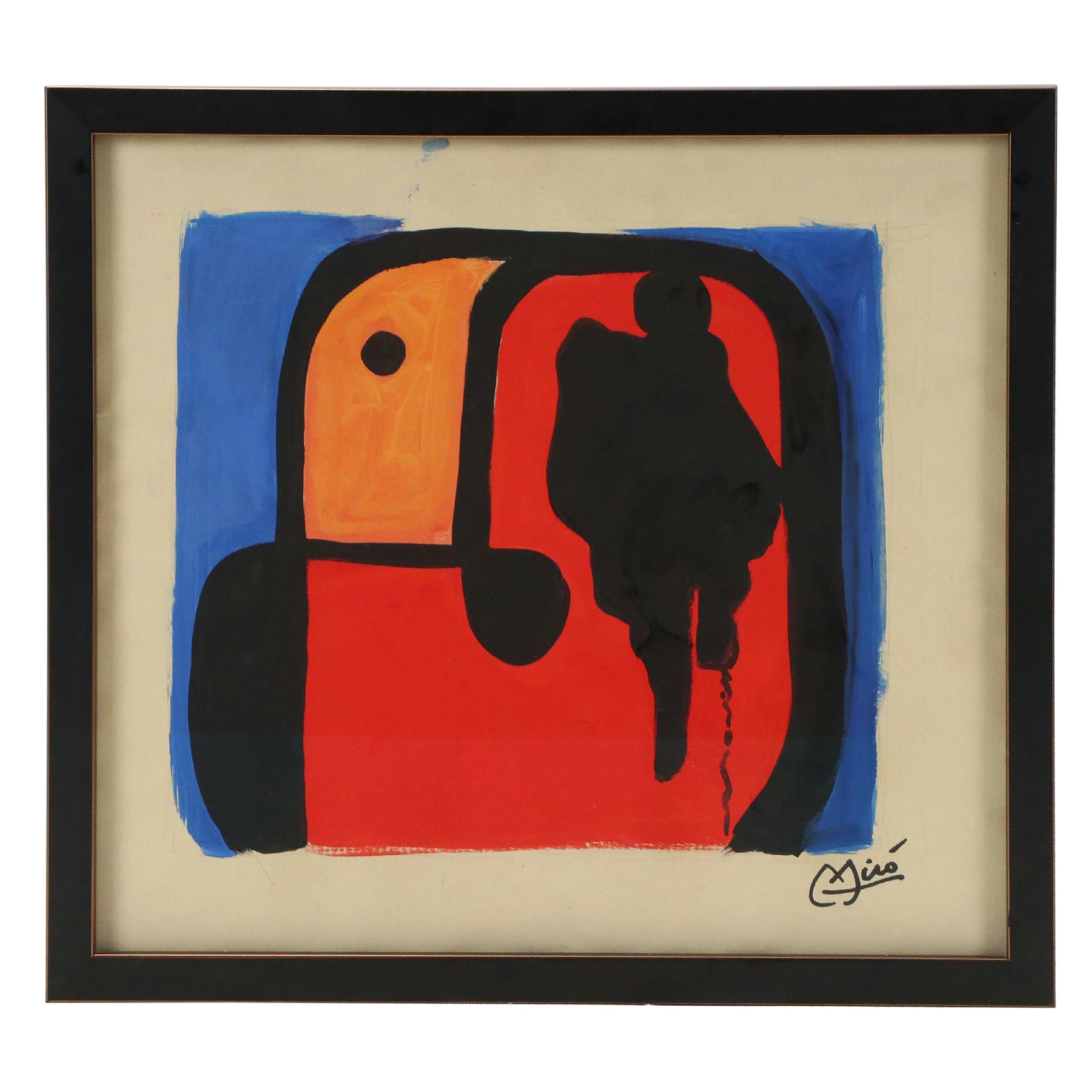 Modernist Acrylic Painting After Joan Miró "Tête d'homme"