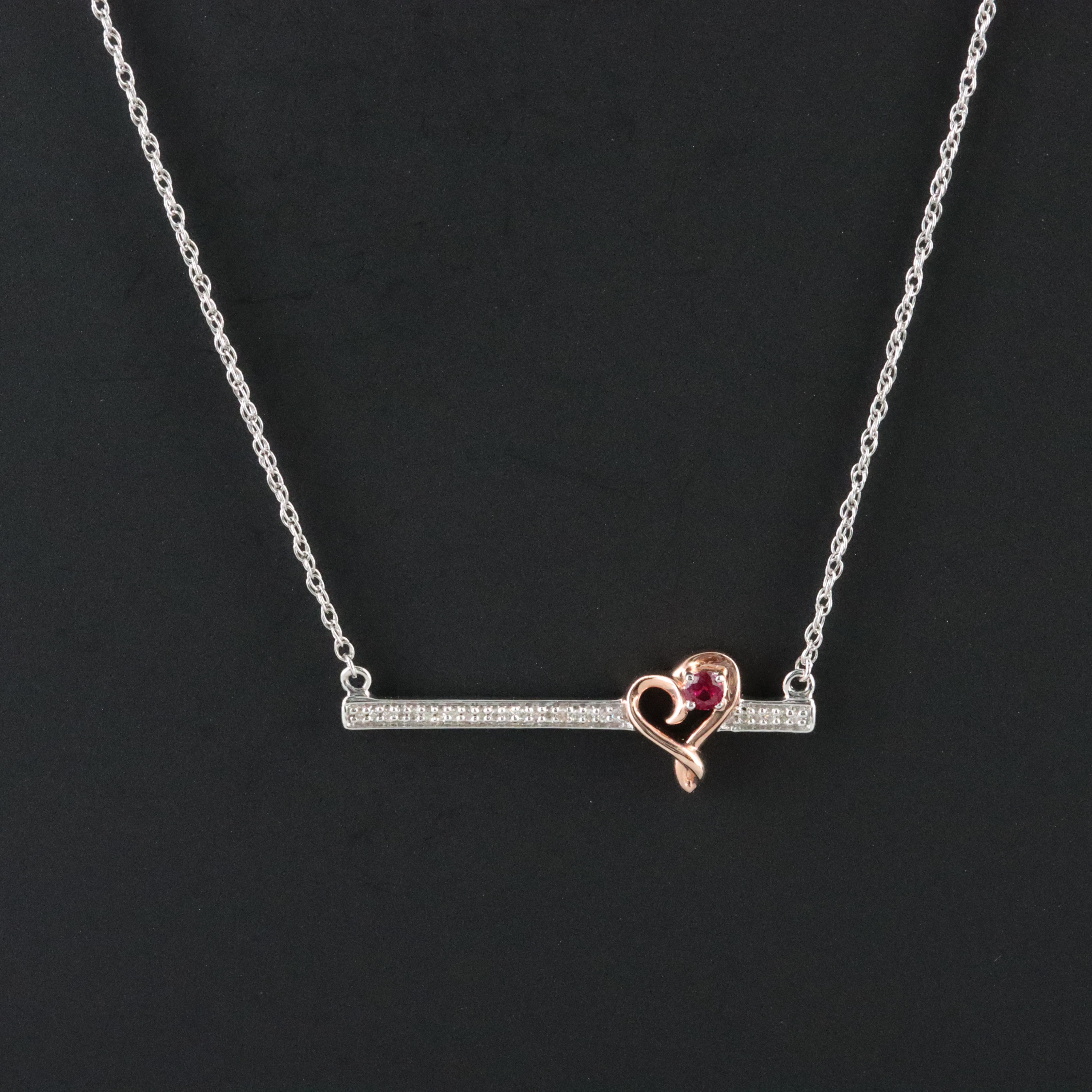 Sterling Ruby and Diamond Bar Necklace