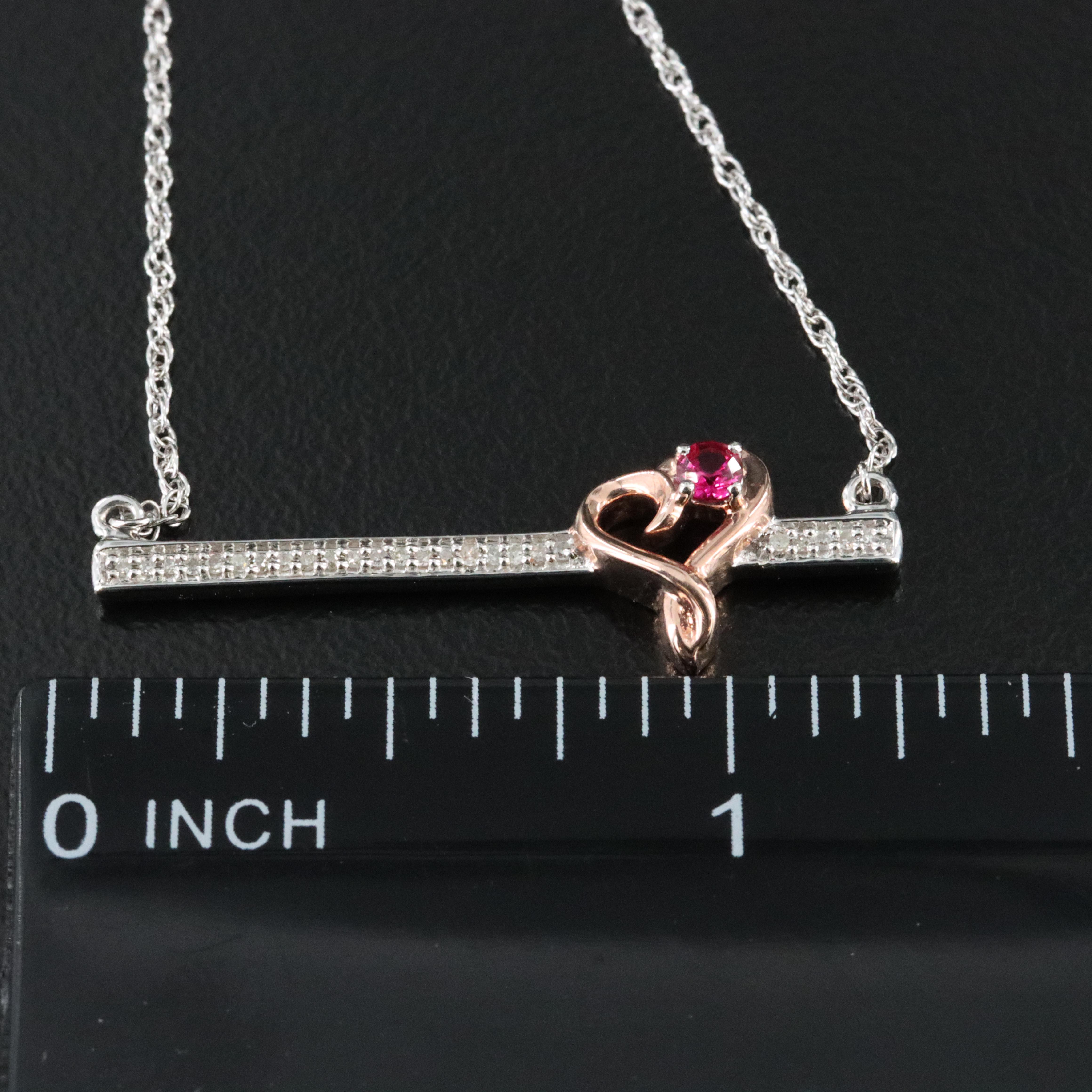 Sterling Ruby and Diamond Bar Necklace