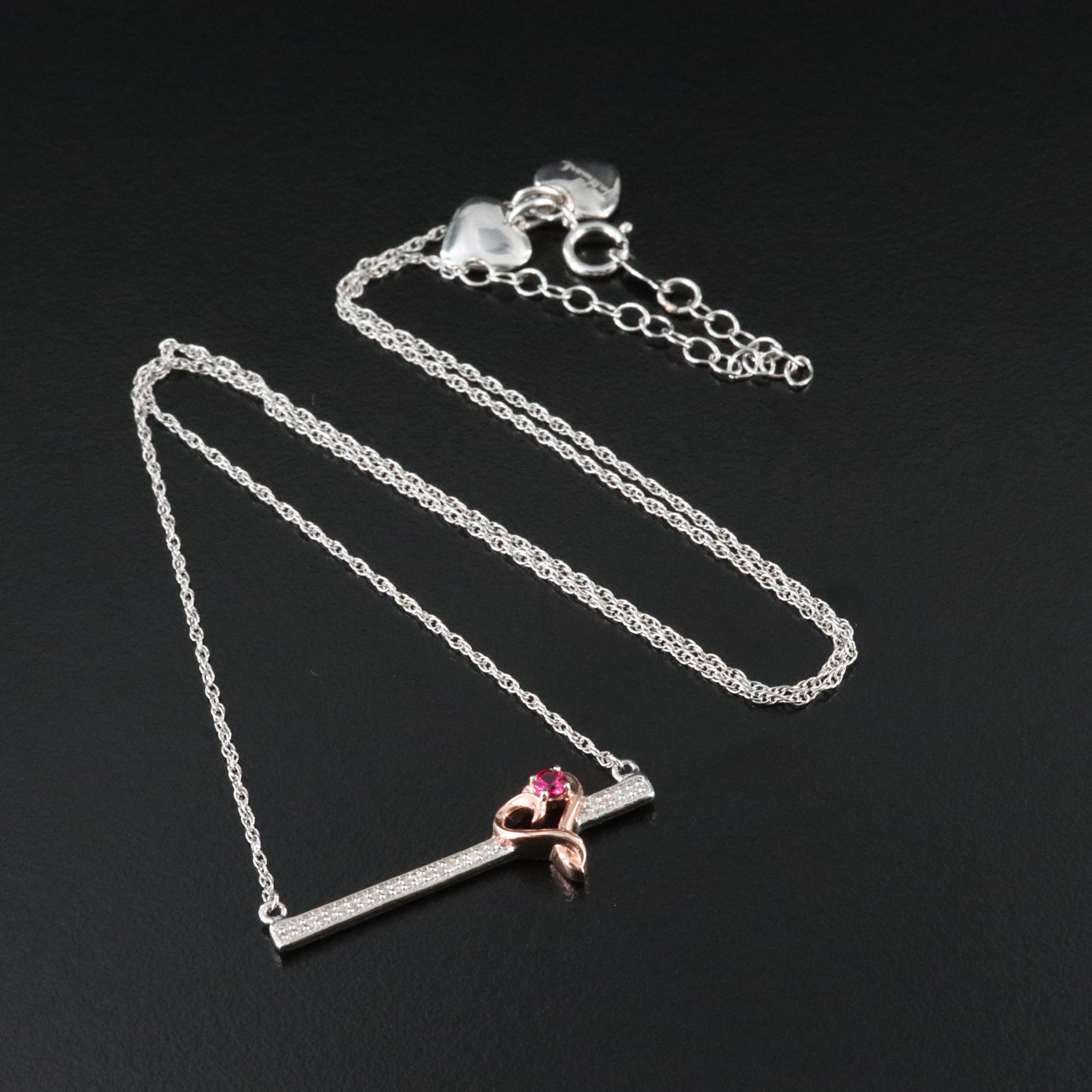Sterling Ruby and Diamond Bar Necklace