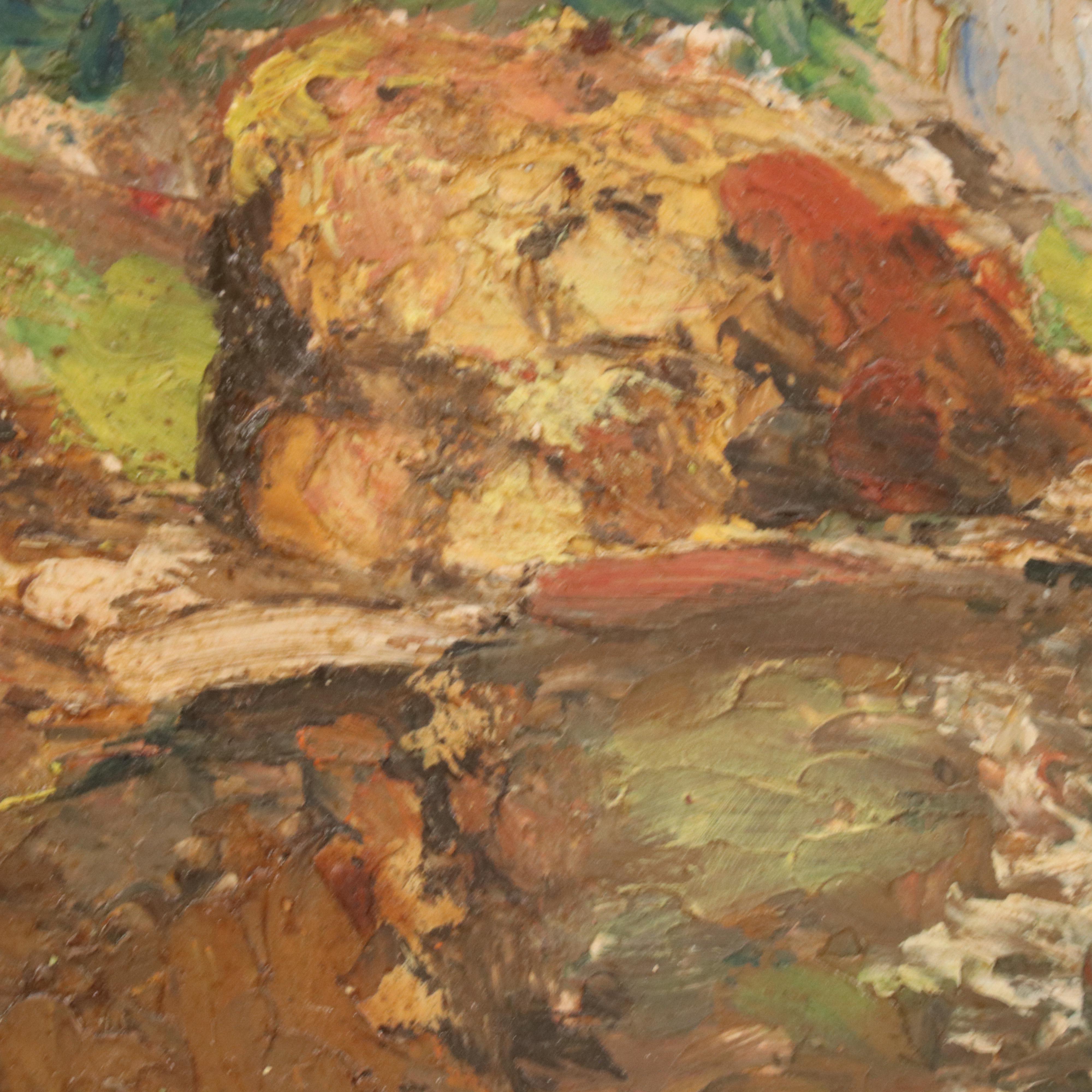 Waterfall Landscape Oil Painting, Mid-20th Century