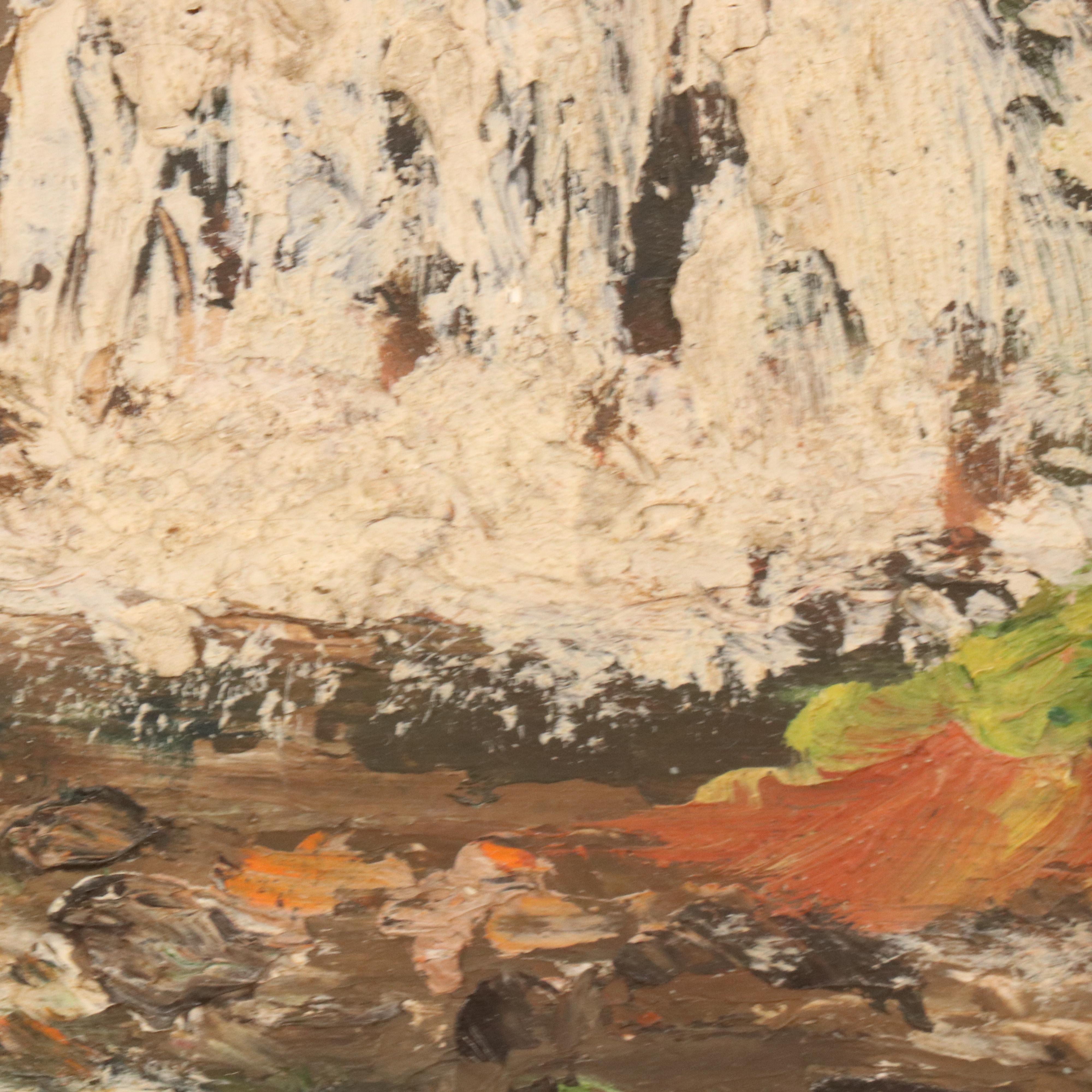 Waterfall Landscape Oil Painting, Mid-20th Century