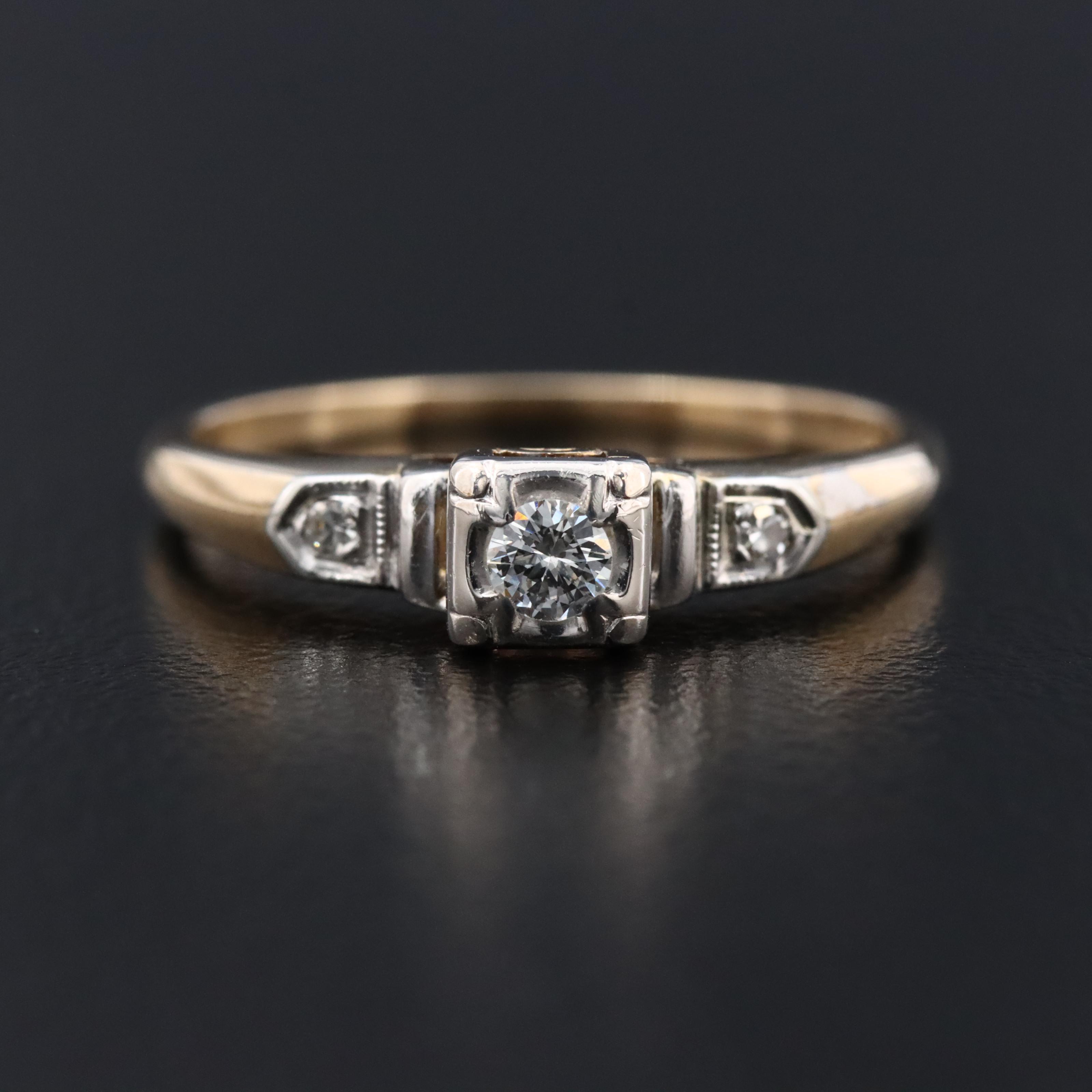 Vintage 14K 0.10 CTW Diamond Ring with 18K Settings
