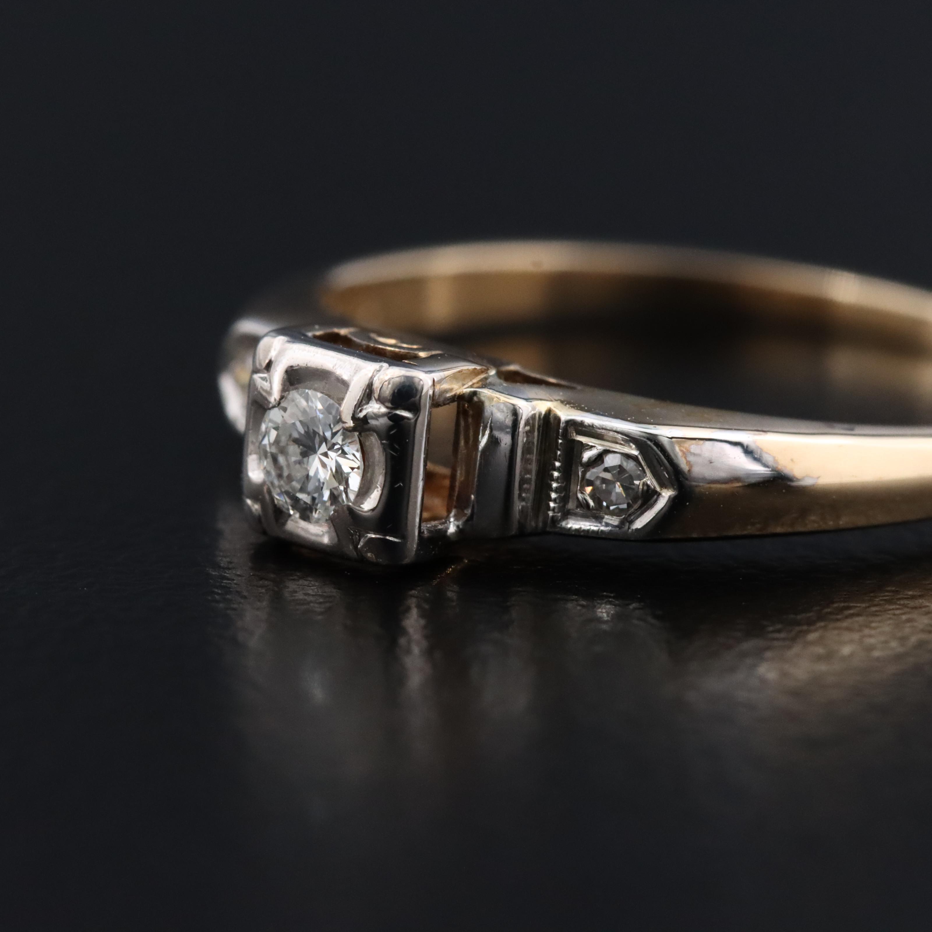 Vintage 14K 0.10 CTW Diamond Ring with 18K Settings