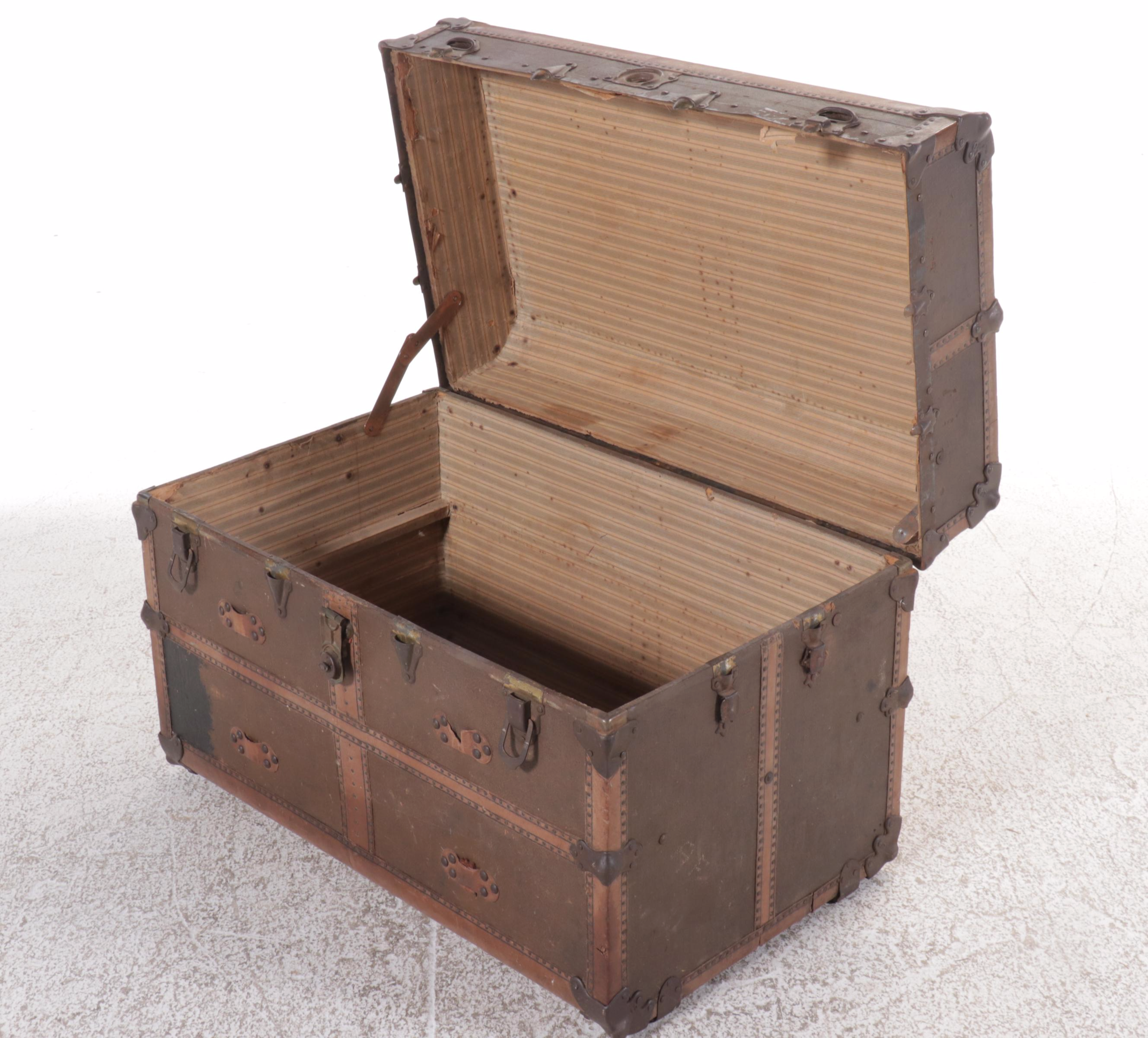 Neverbreak Leather Clad Steamer Trunk, Early to Mid-20th Century