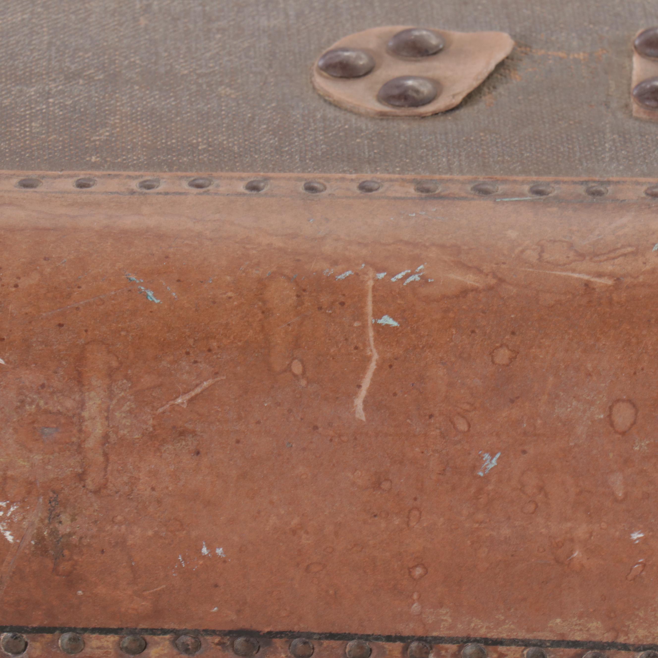 Neverbreak Leather Clad Steamer Trunk, Early to Mid-20th Century