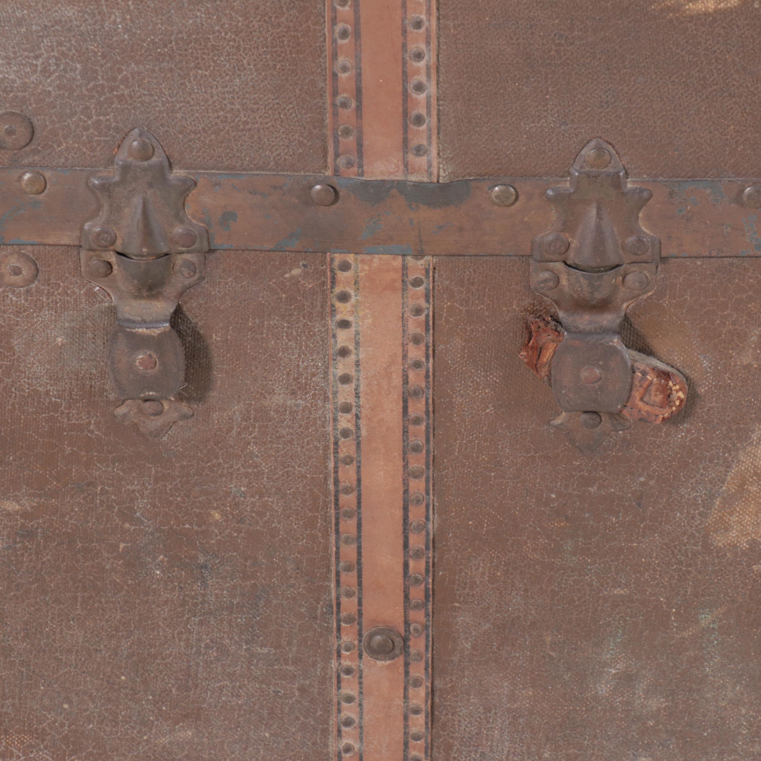 Neverbreak Leather Clad Steamer Trunk, Early to Mid-20th Century