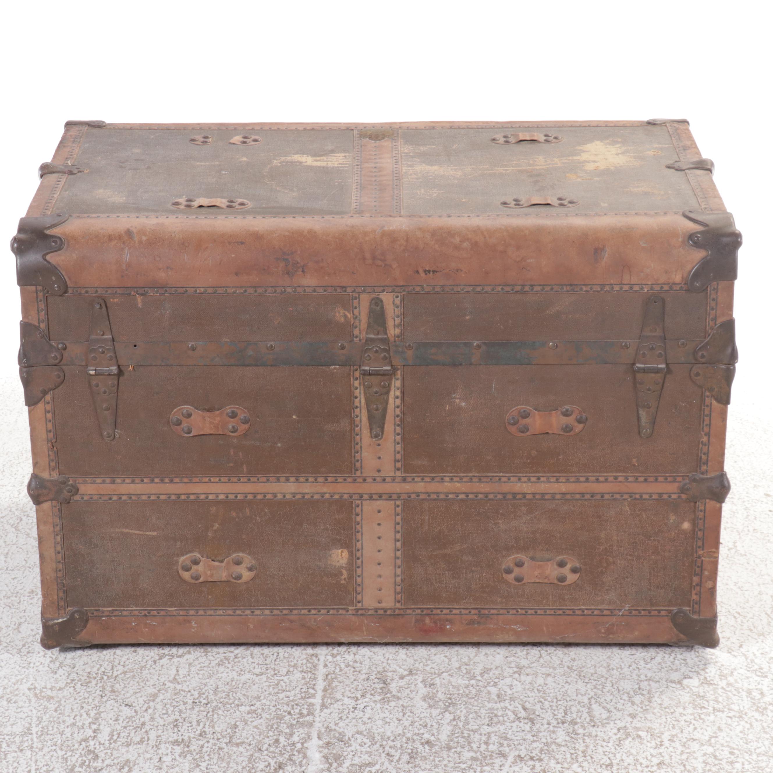Neverbreak Leather Clad Steamer Trunk, Early to Mid-20th Century