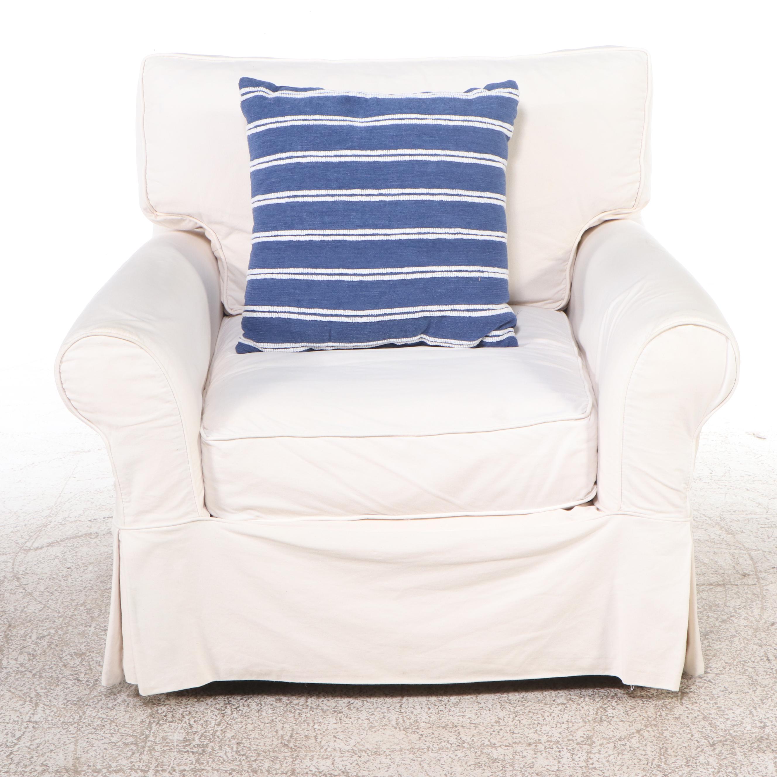 Slip Covered Armchairs with Ottomans and Interchangeable Covers