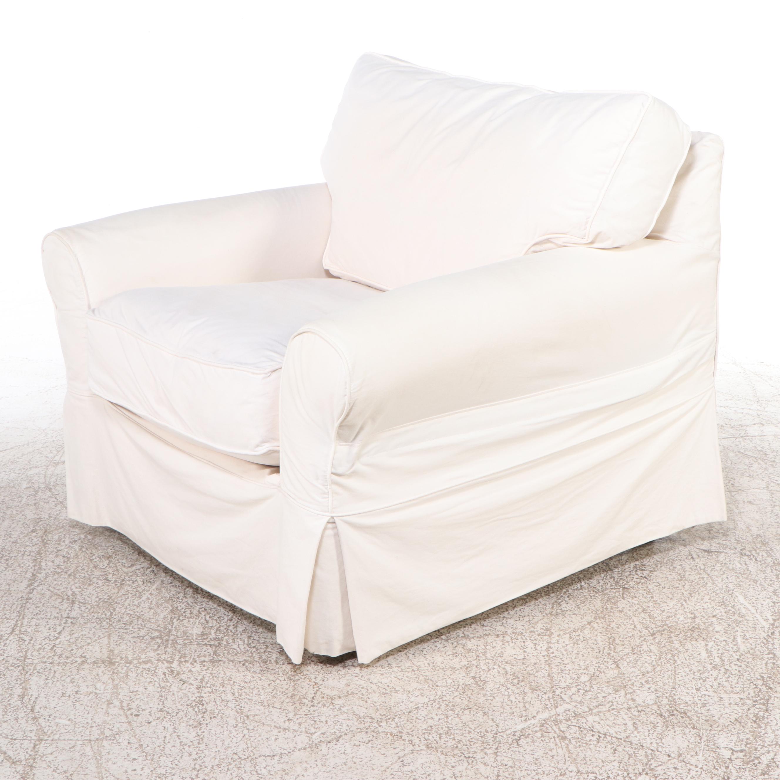 Slip Covered Armchairs with Ottomans and Interchangeable Covers