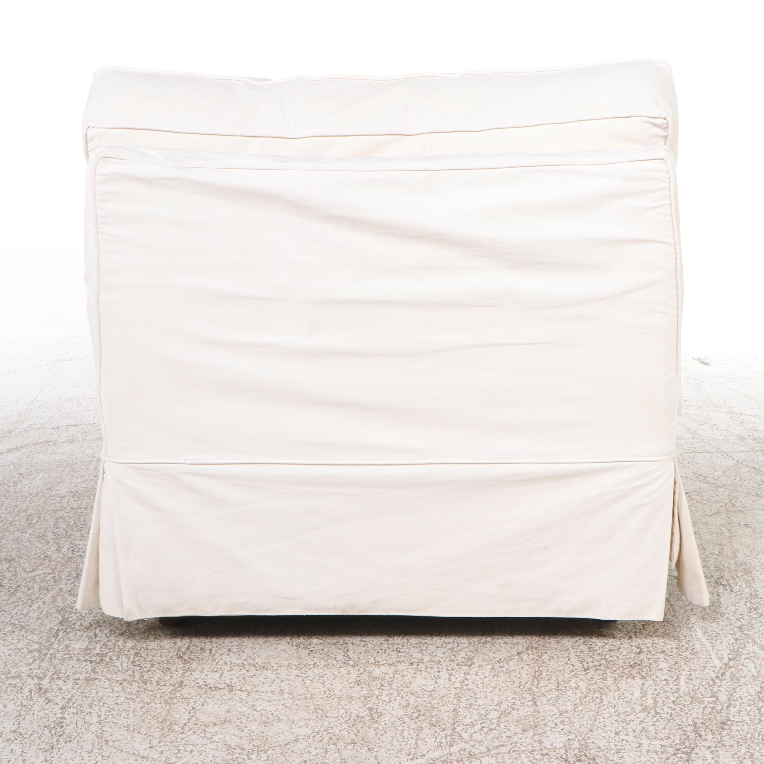 Slip Covered Armchairs with Ottomans and Interchangeable Covers