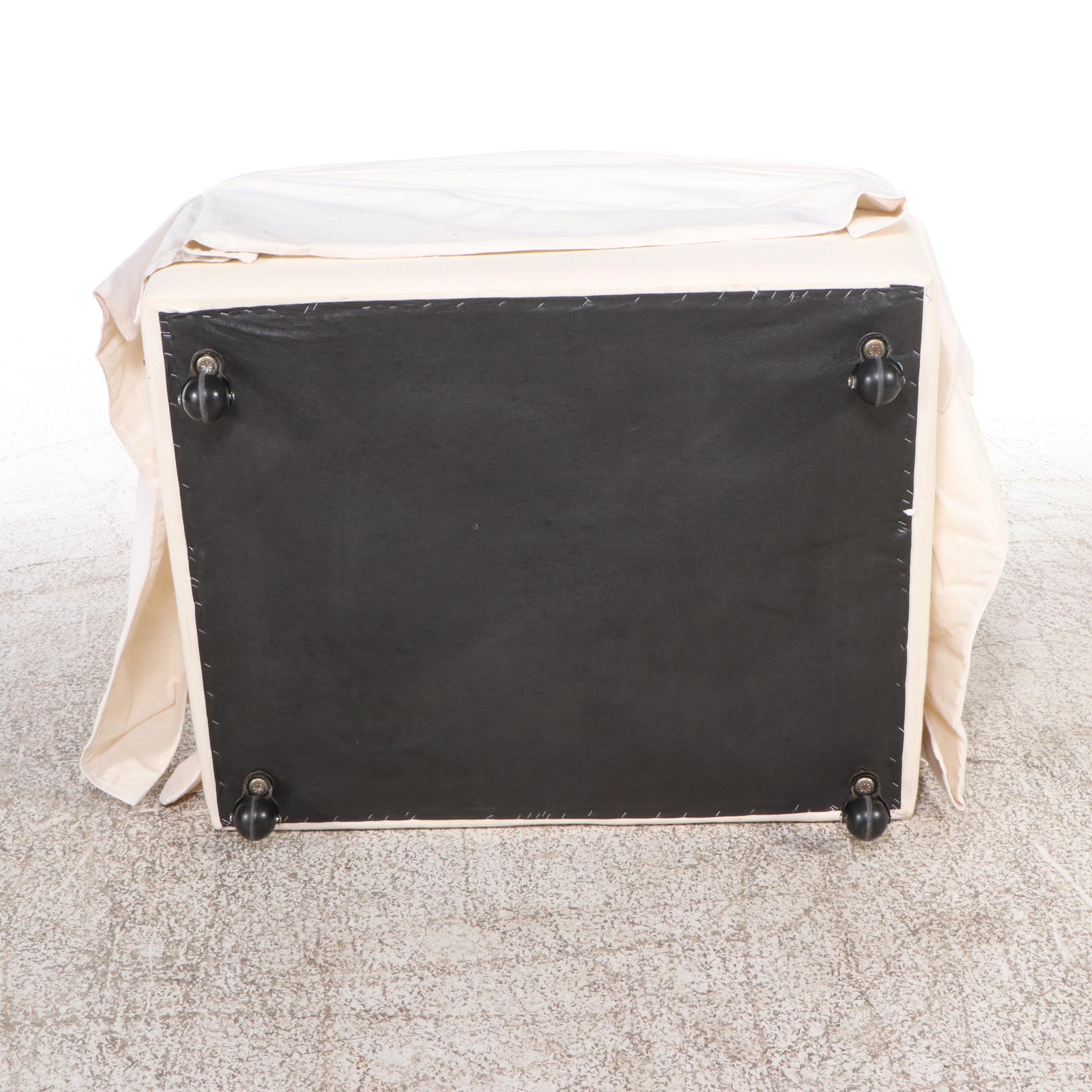 Slip Covered Armchairs with Ottomans and Interchangeable Covers