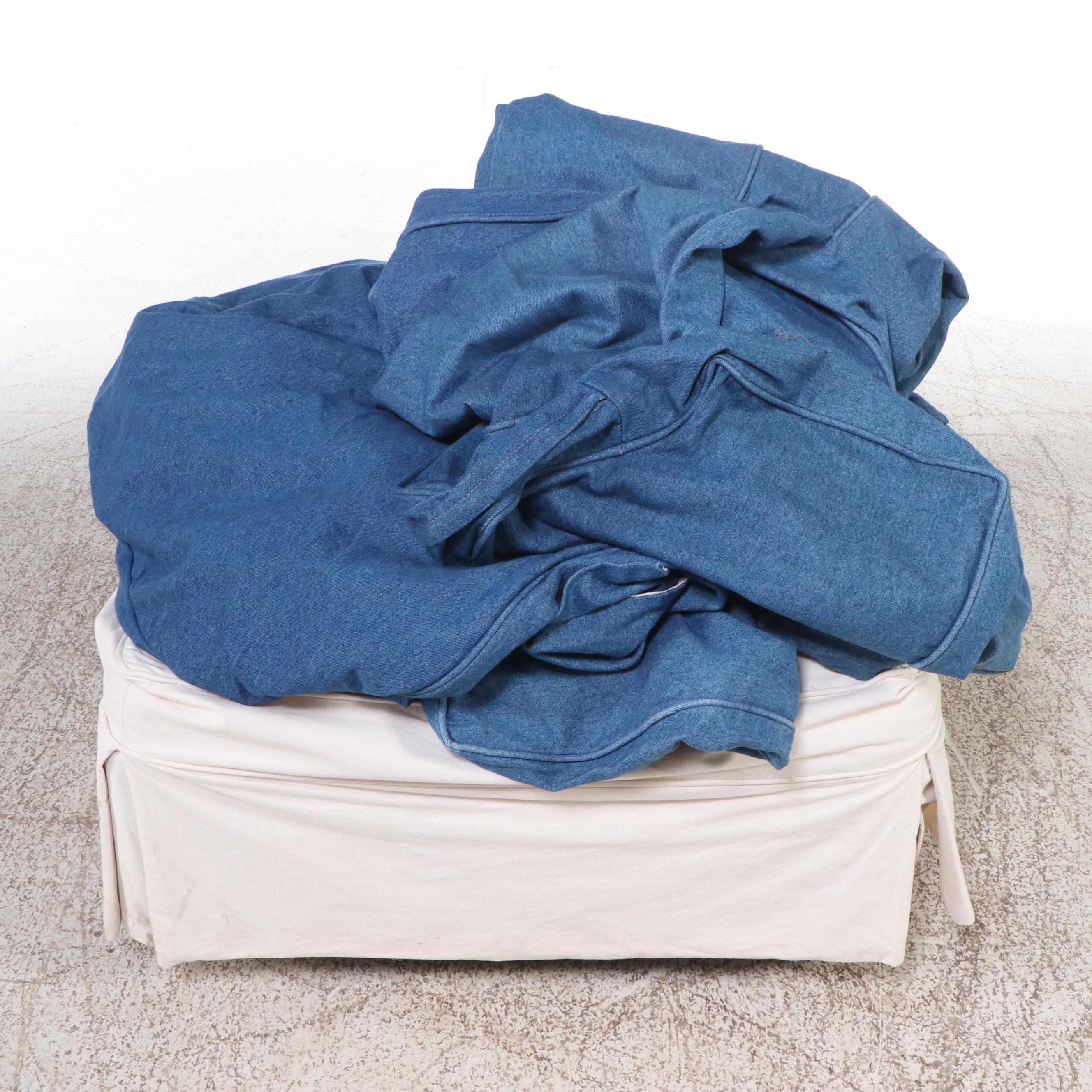 Slip Covered Armchairs with Ottomans and Interchangeable Covers