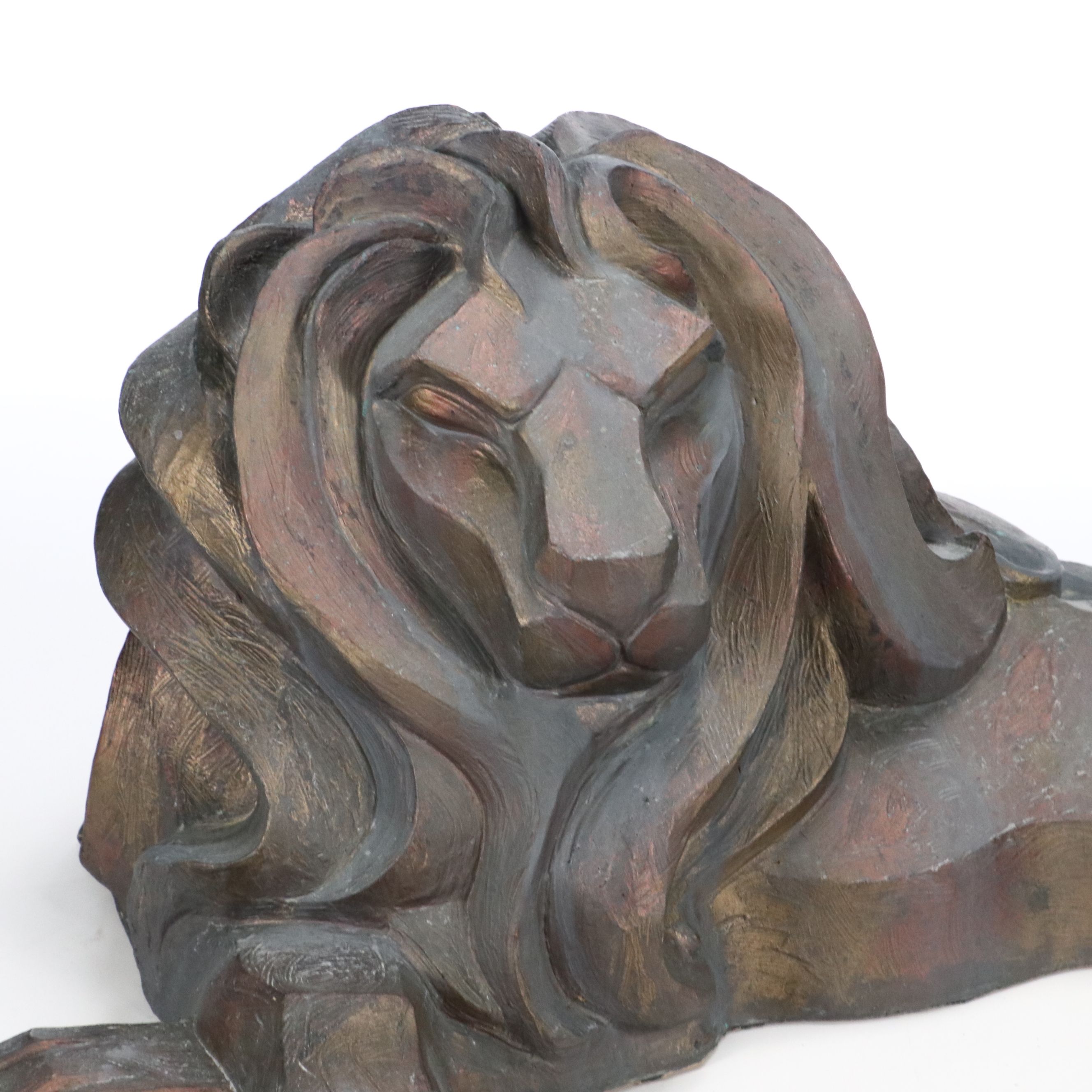 The Casey Collection Modernist Bronzed Finish Recumbent Lion, Late 20th Century