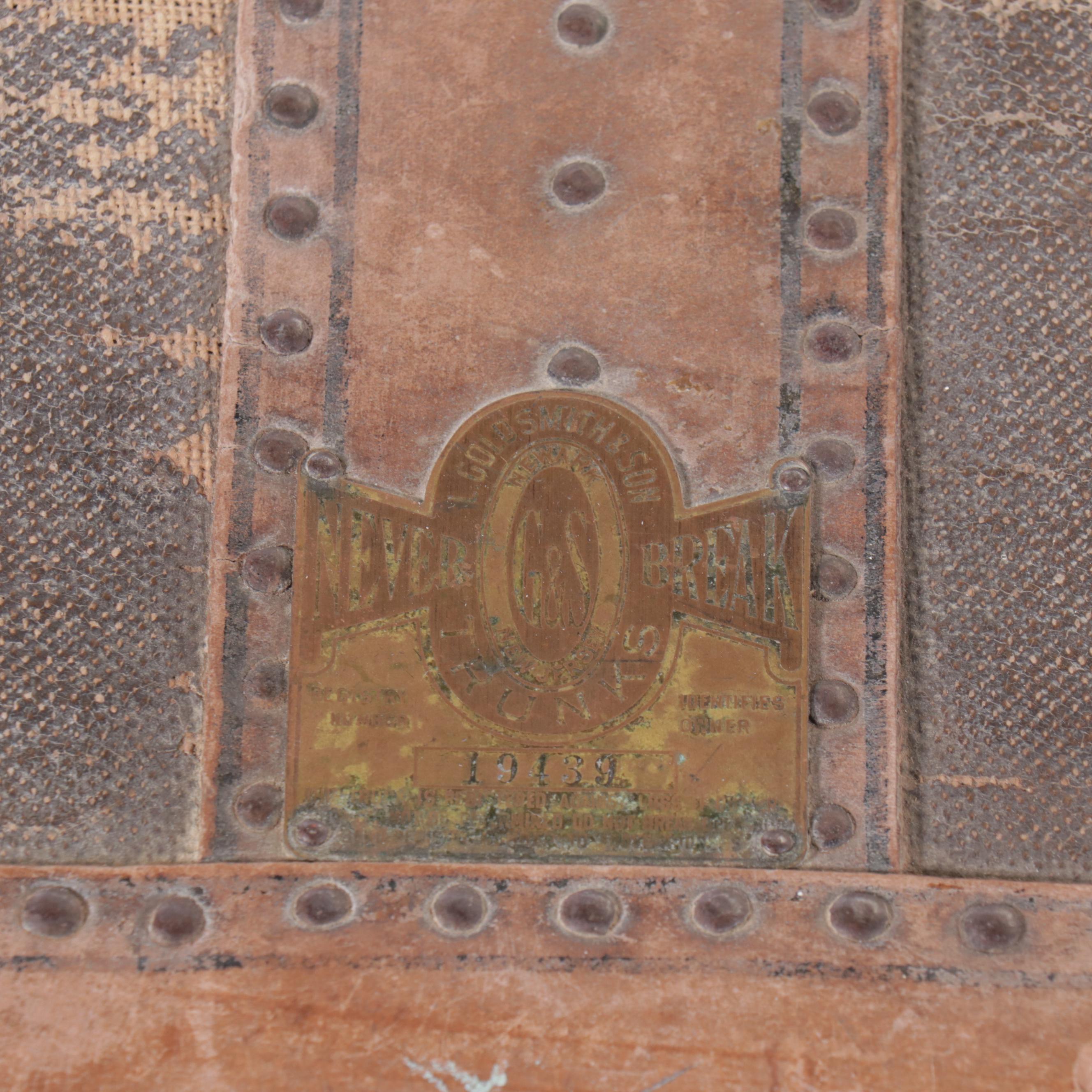 Neverbreak Leather Clad Steamer Trunk, Early to Mid-20th Century