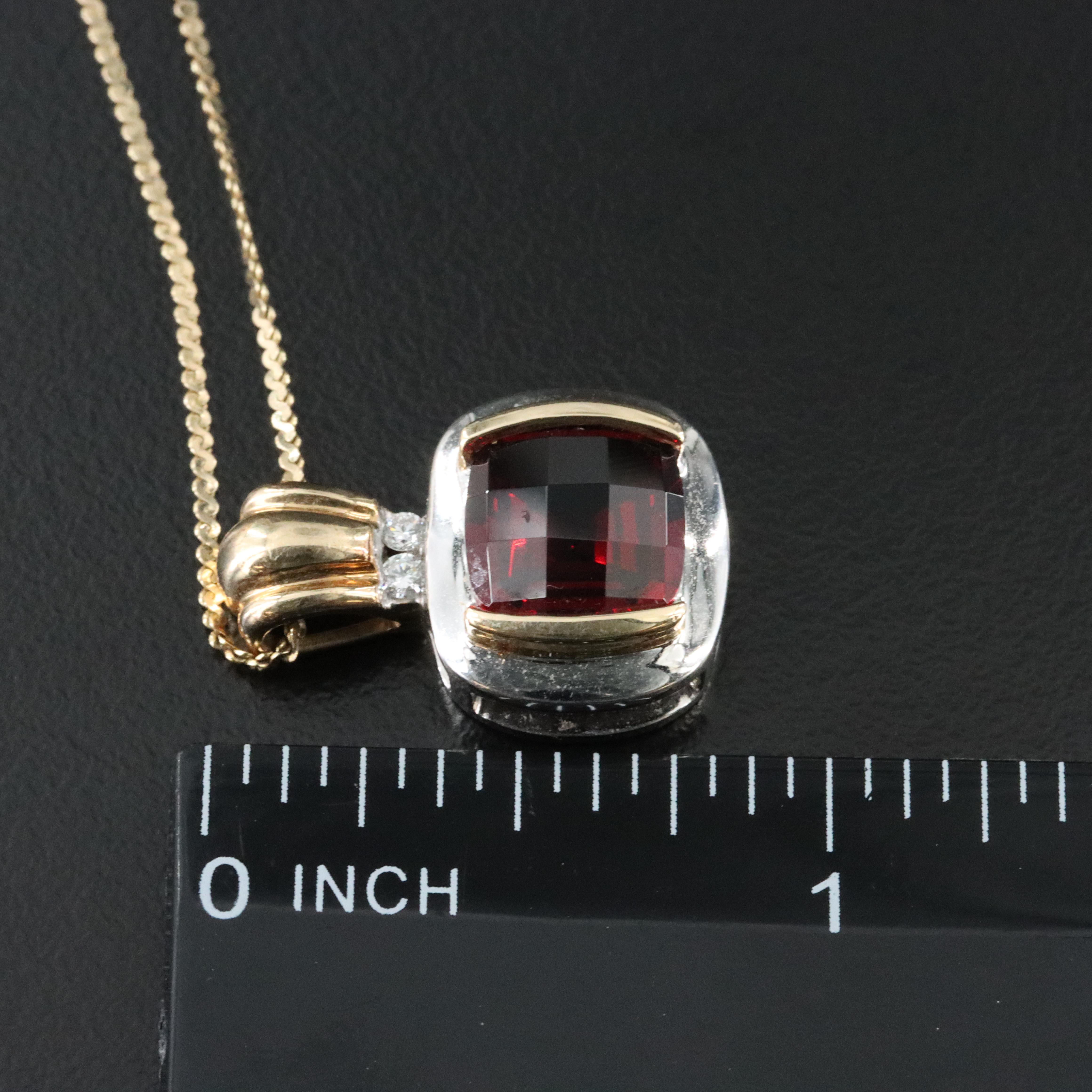 14K Two-Tone Garnet and Diamond Pendant Necklace