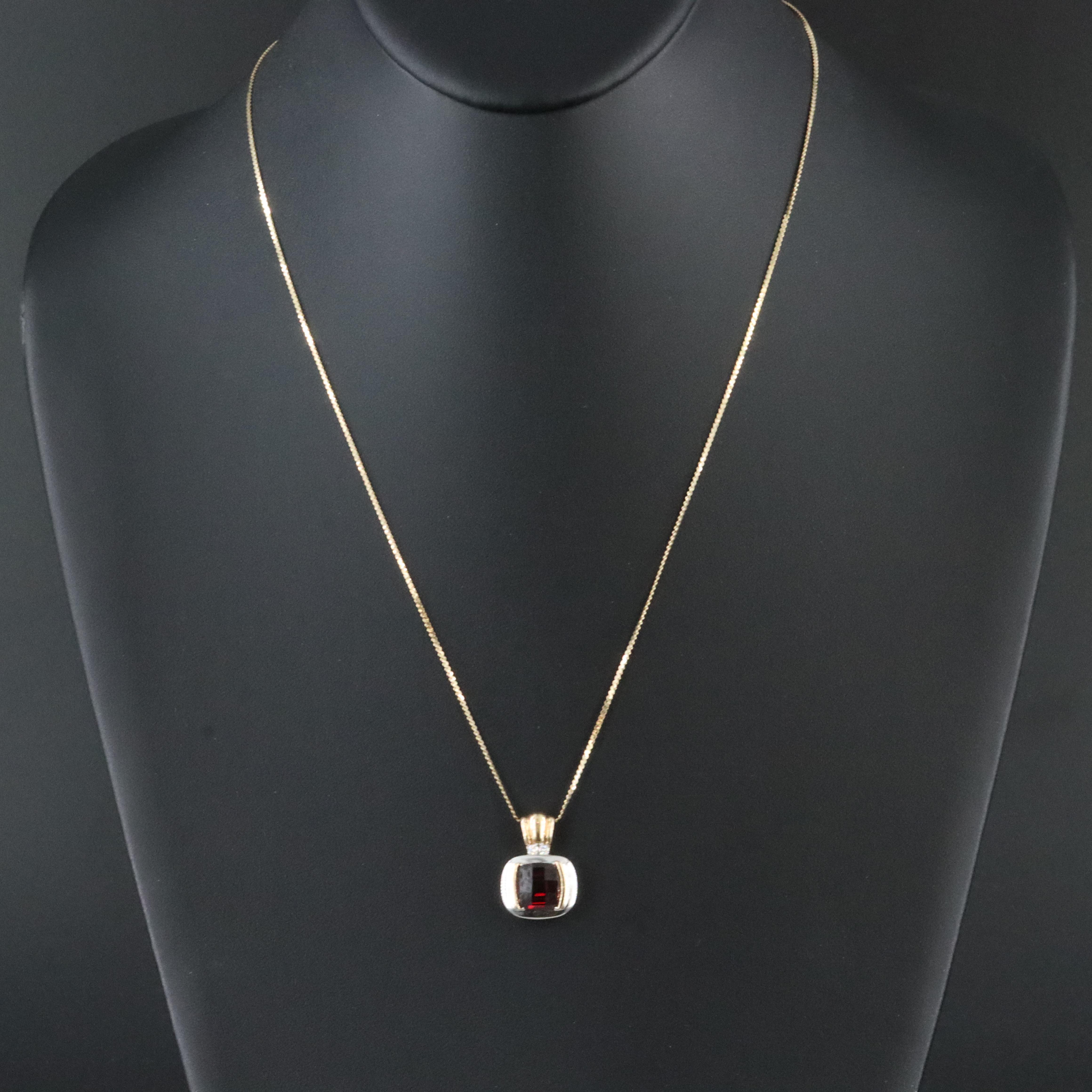 14K Two-Tone Garnet and Diamond Pendant Necklace