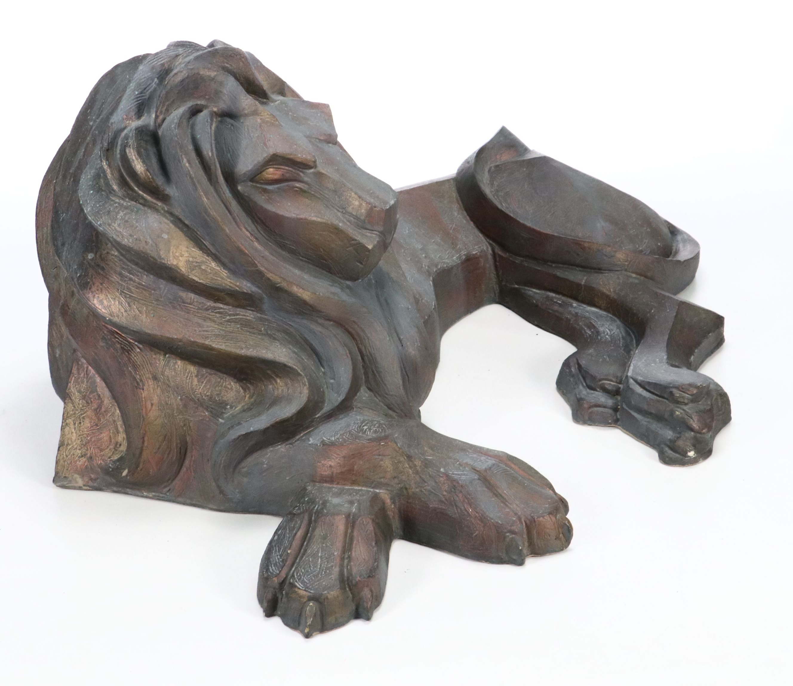 The Casey Collection Modernist Bronzed Finish Recumbent Lion, Late 20th Century