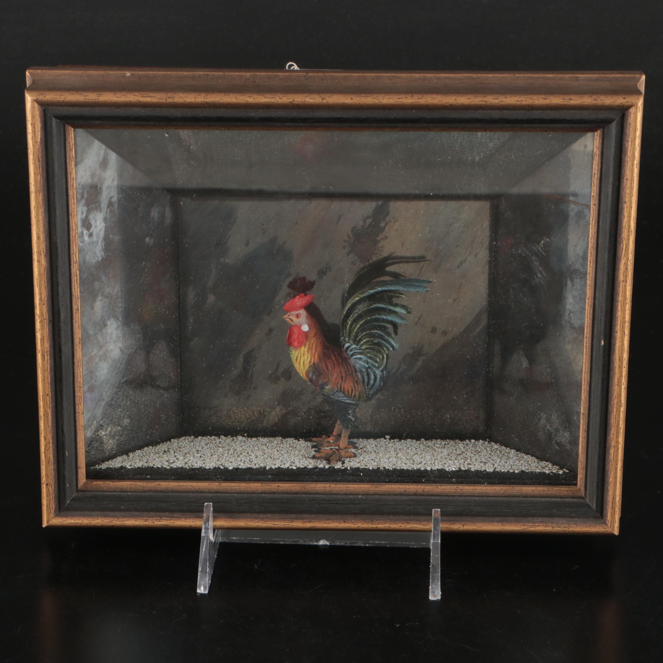Gilt Glass Cordials with Framed Rooster Figurine