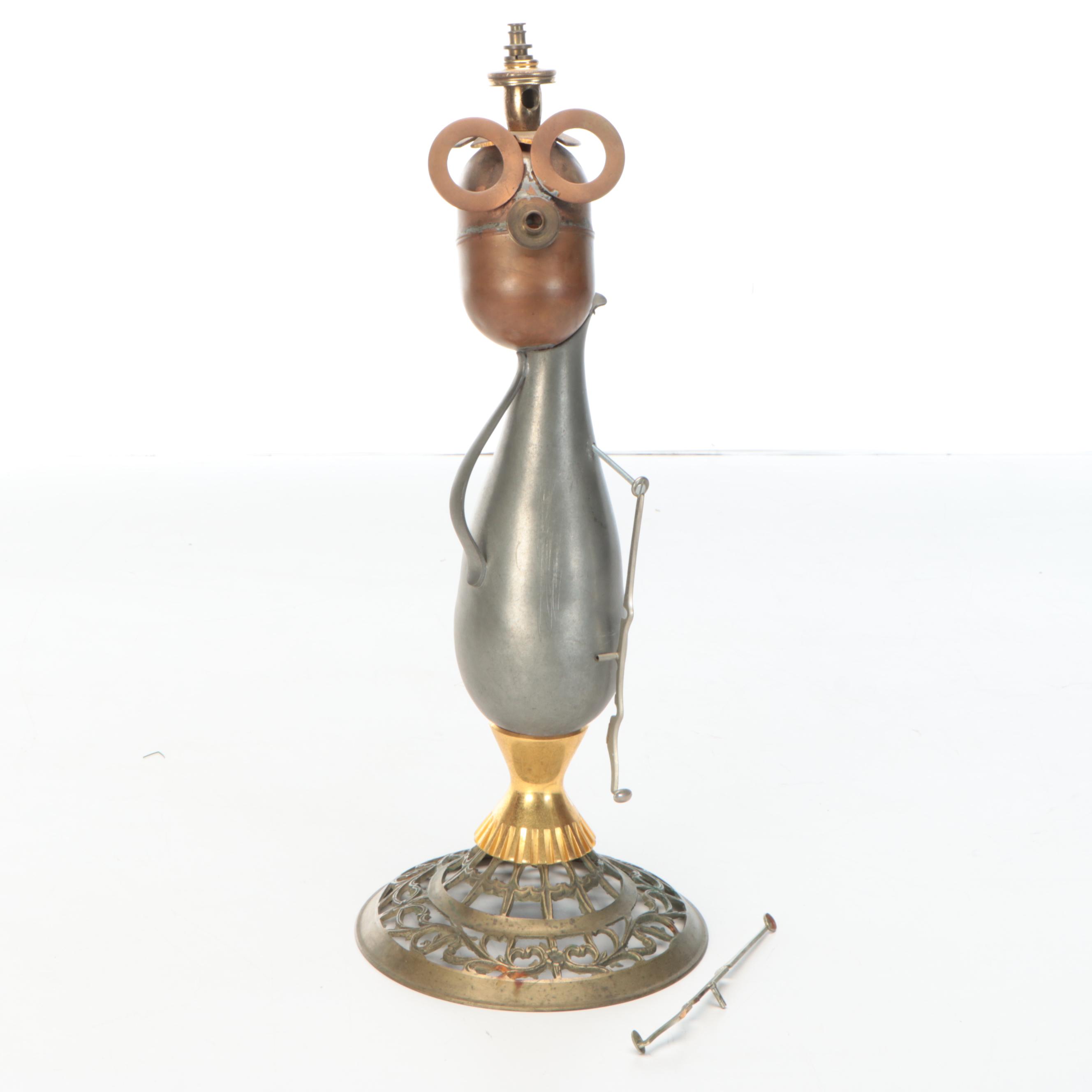 Mixed Metal and Wood Figural Sculptures