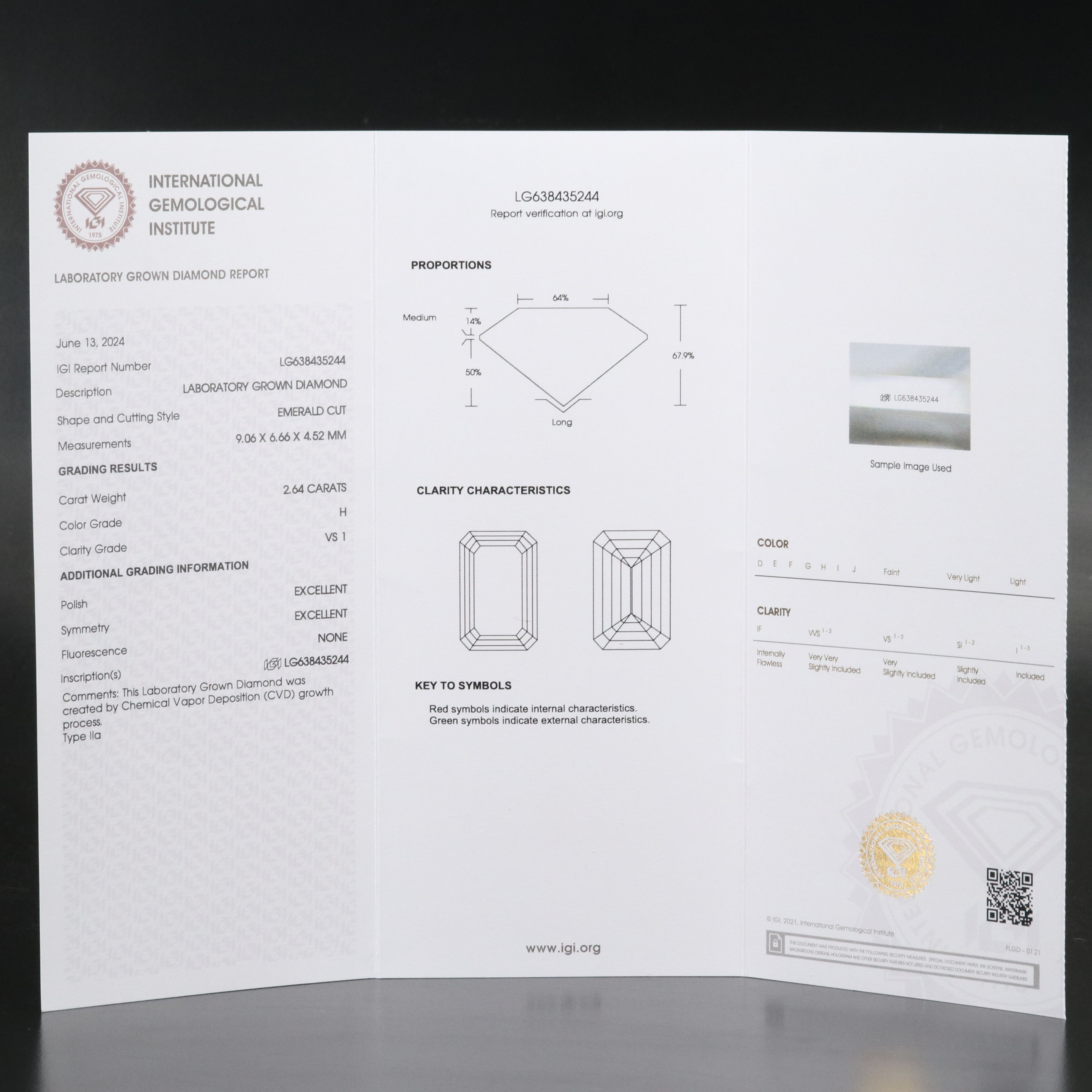 Loose 2.64 CT Lab Grown Diamond with IGI Report