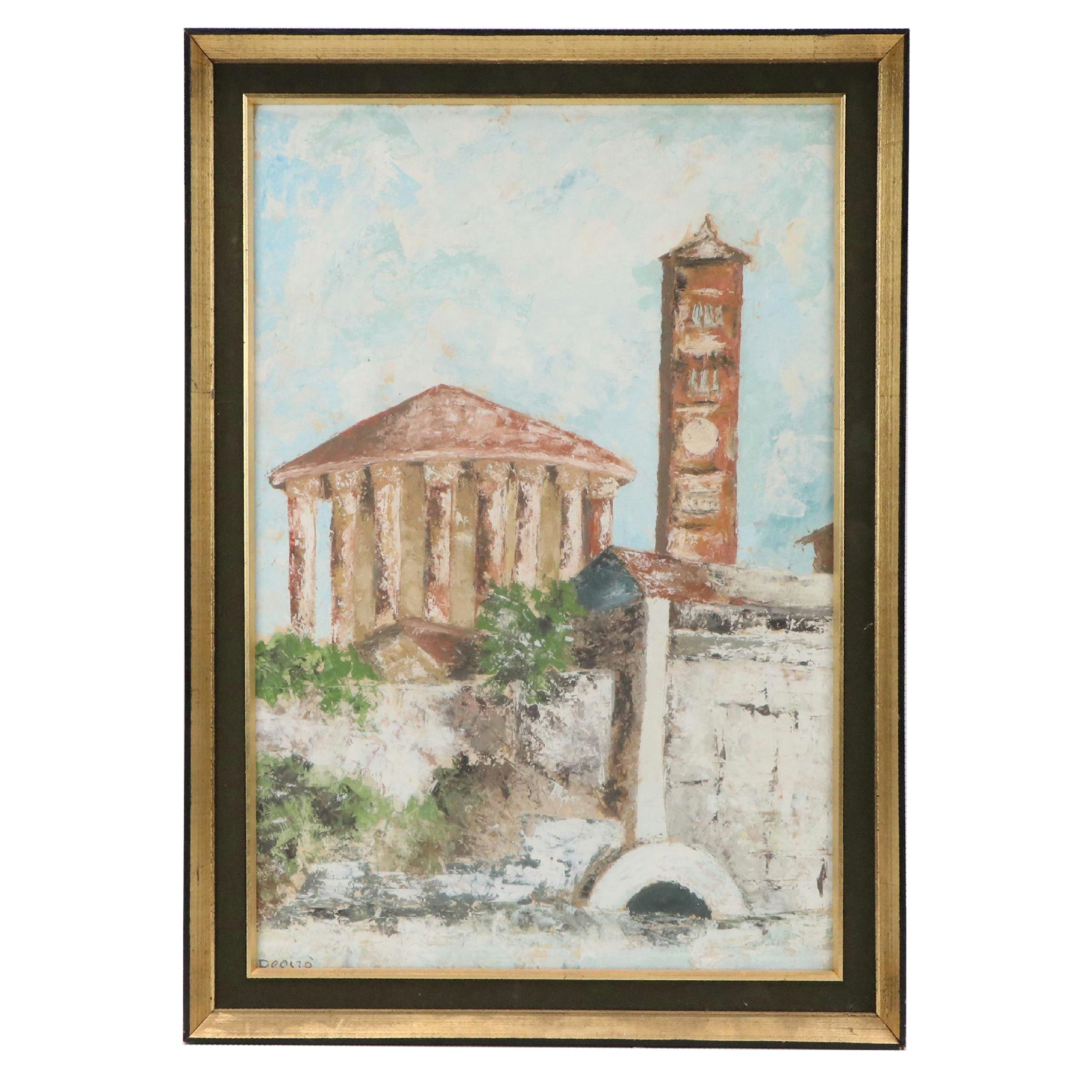 Landscape Acrylic Painting of Sbocco della Cloaca Massima, Rome, 21st Century
