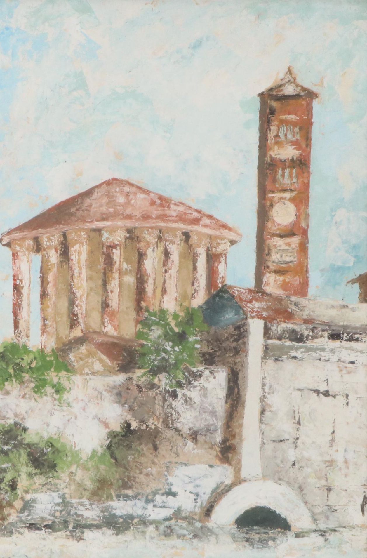 Landscape Acrylic Painting of Sbocco della Cloaca Massima, Rome, 21st Century