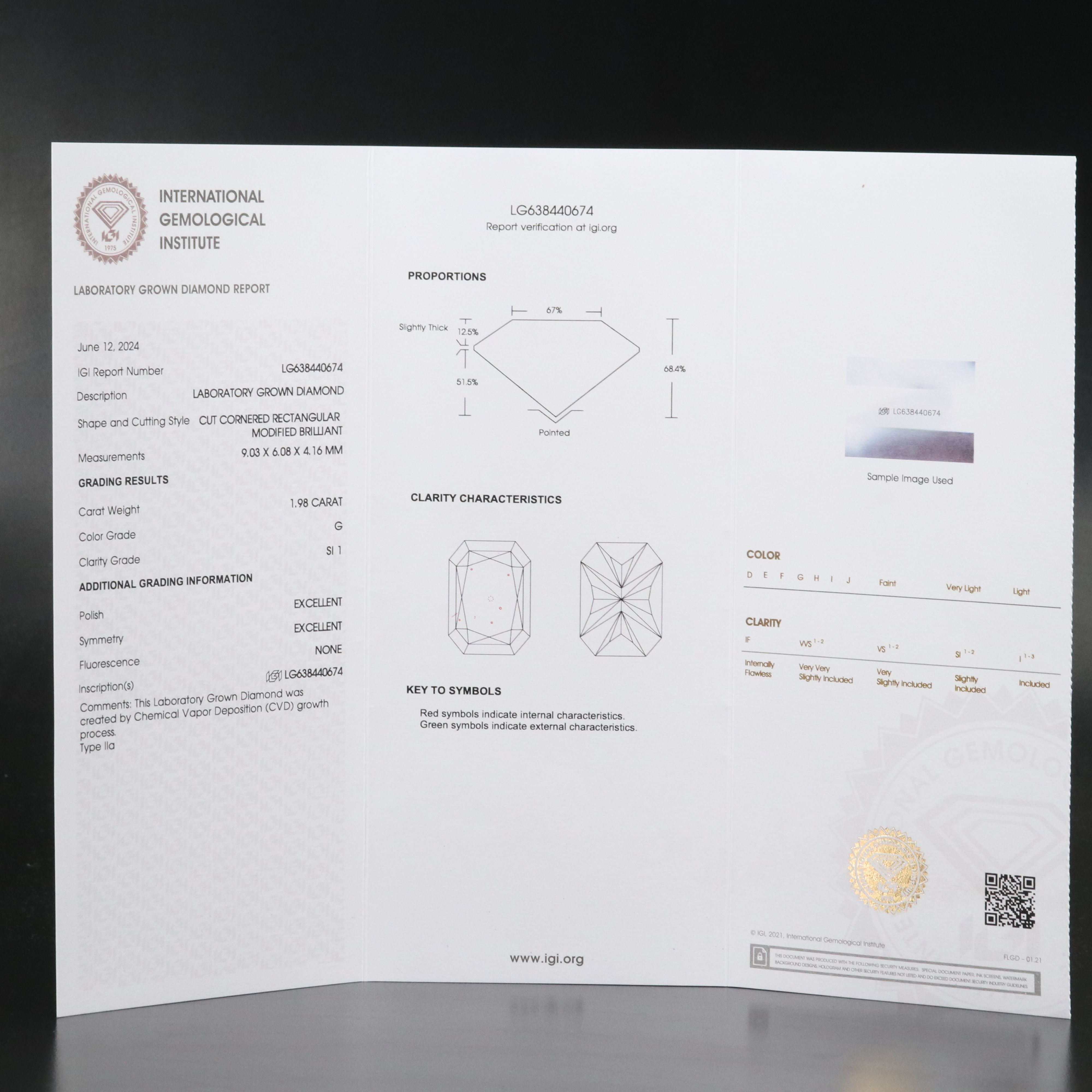 Loose 1.98 CT Lab Grown Diamond with IGI Report
