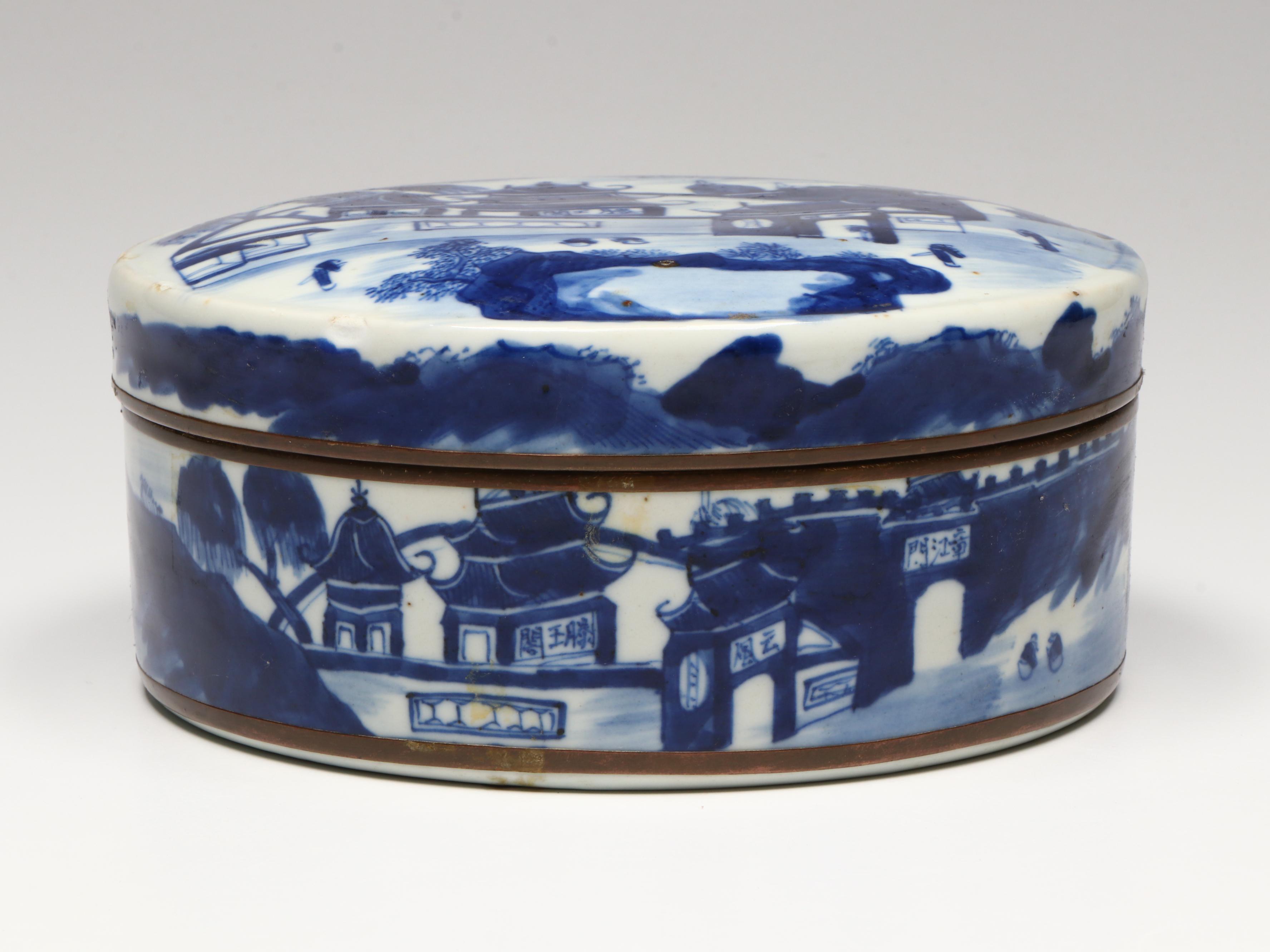 Antique Chinese Transitional Kangxi Blue on White Porcelain Box