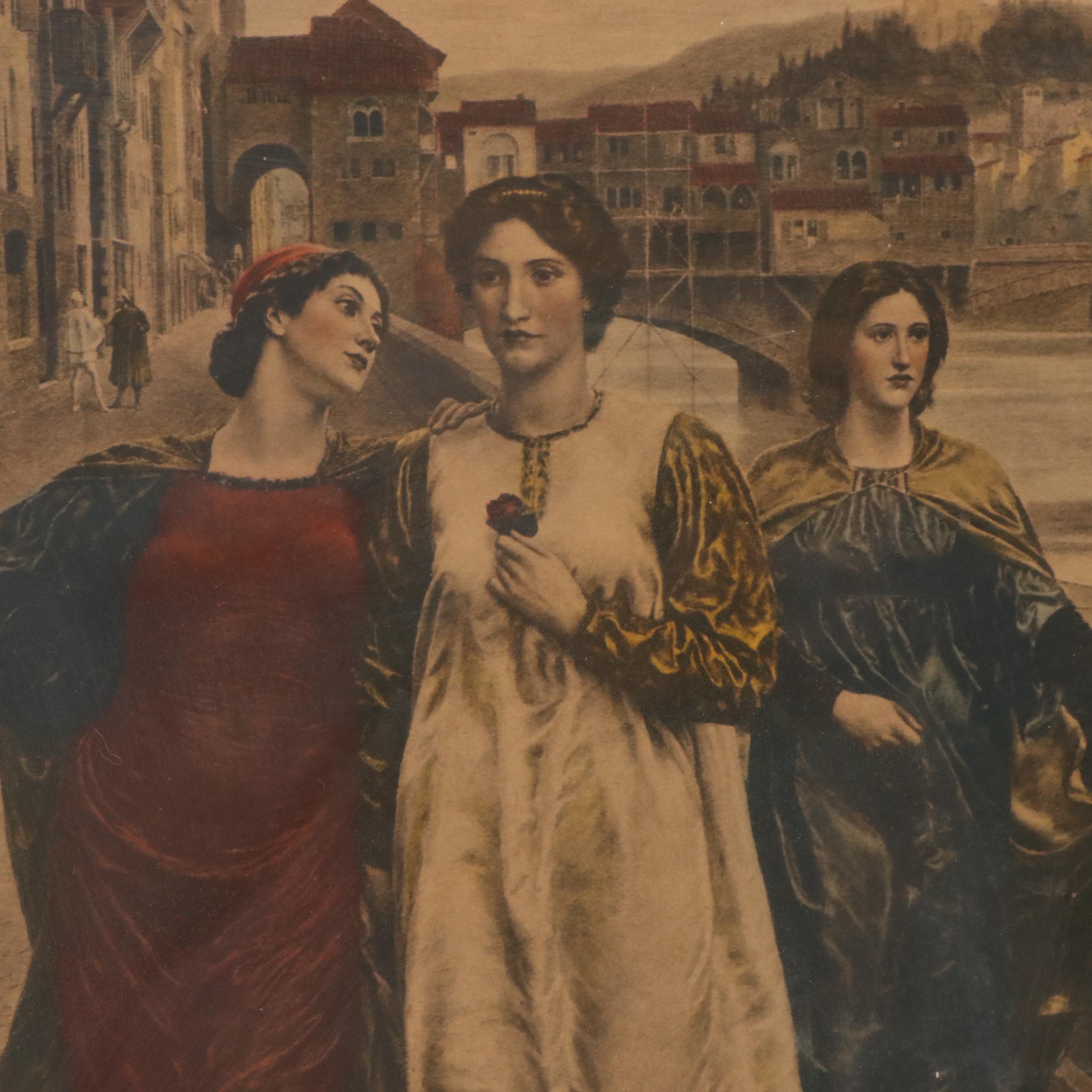 Hand-Colored Rotogravure "The Meeting of Dante and Beatrice" After Henry Holiday