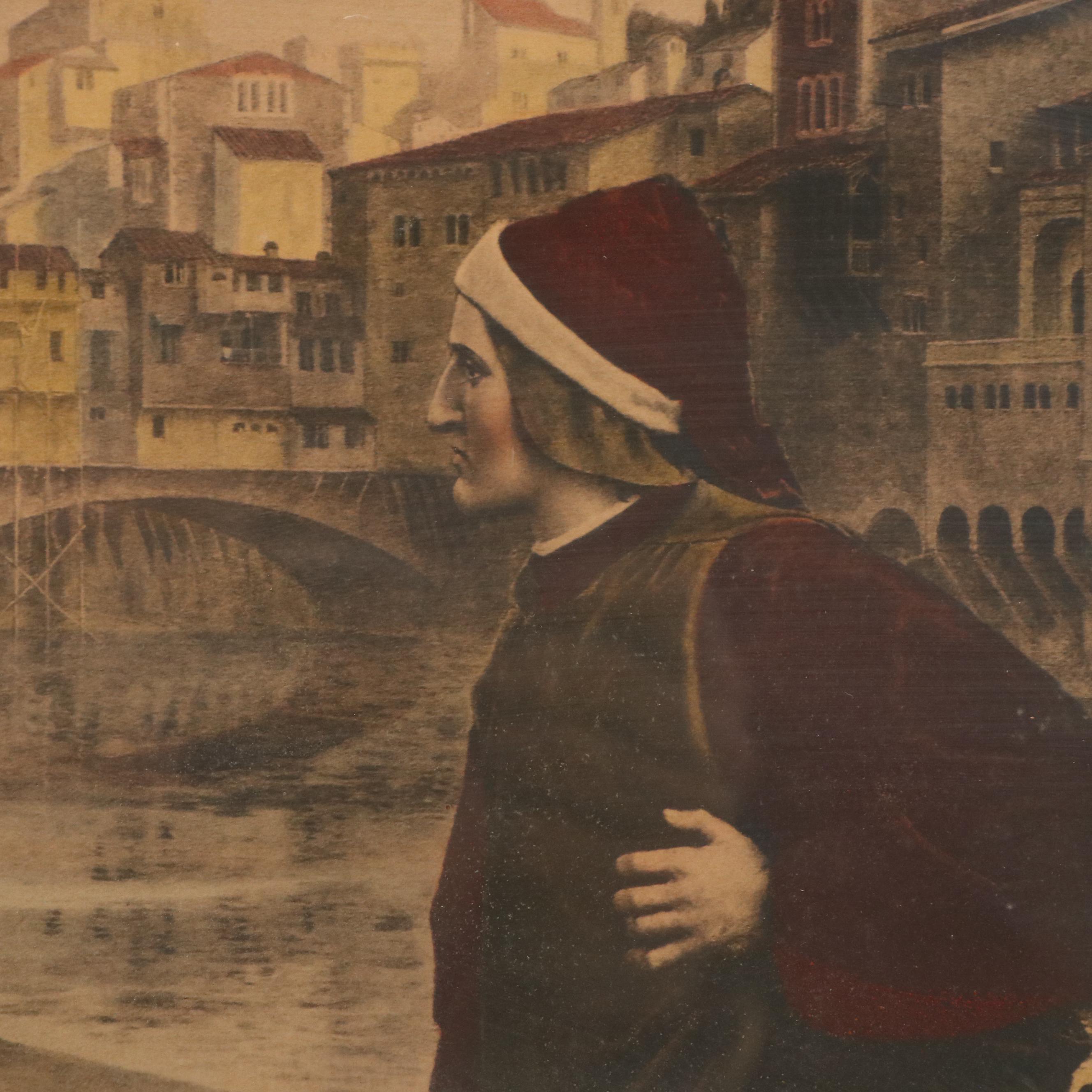 Hand-Colored Rotogravure "The Meeting of Dante and Beatrice" After Henry Holiday