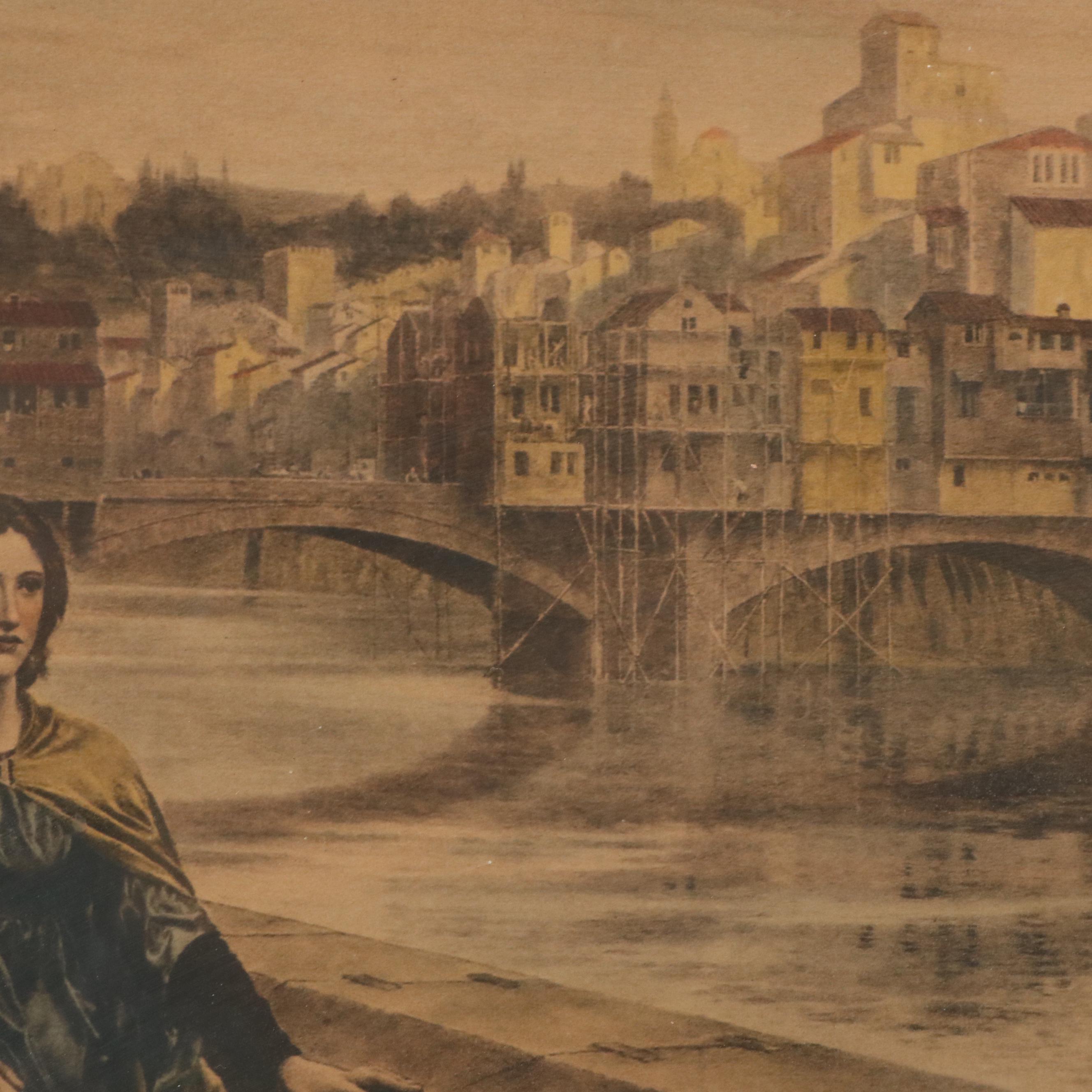 Hand-Colored Rotogravure "The Meeting of Dante and Beatrice" After Henry Holiday