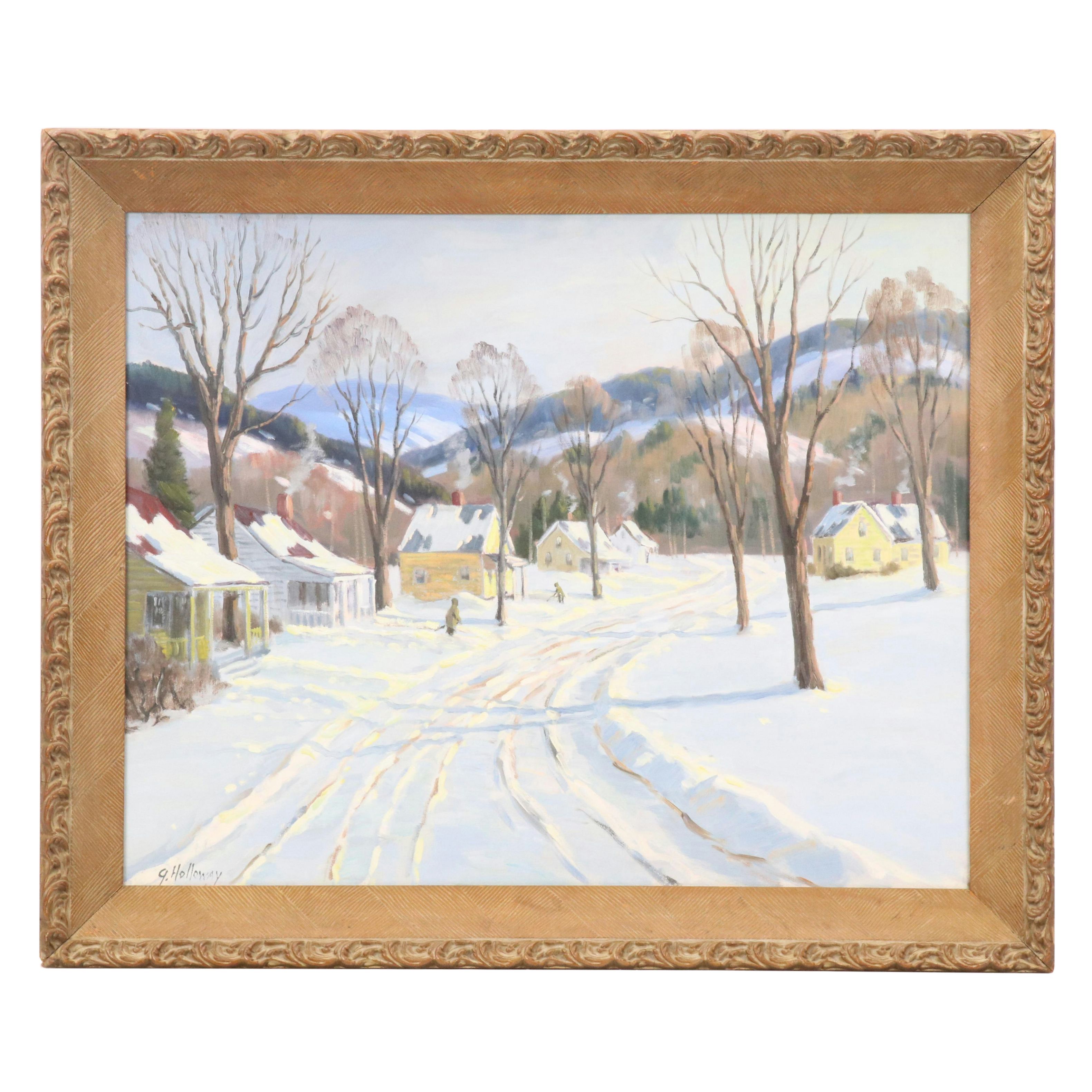 George Holloway Oil Painting of Winter Landscape, Late 20th Century