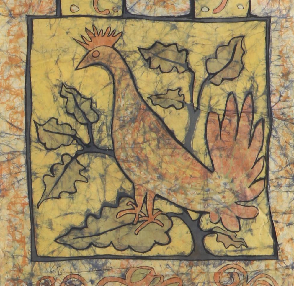 Harry Hilson Abstract Floral and Rooster Batik, 1960