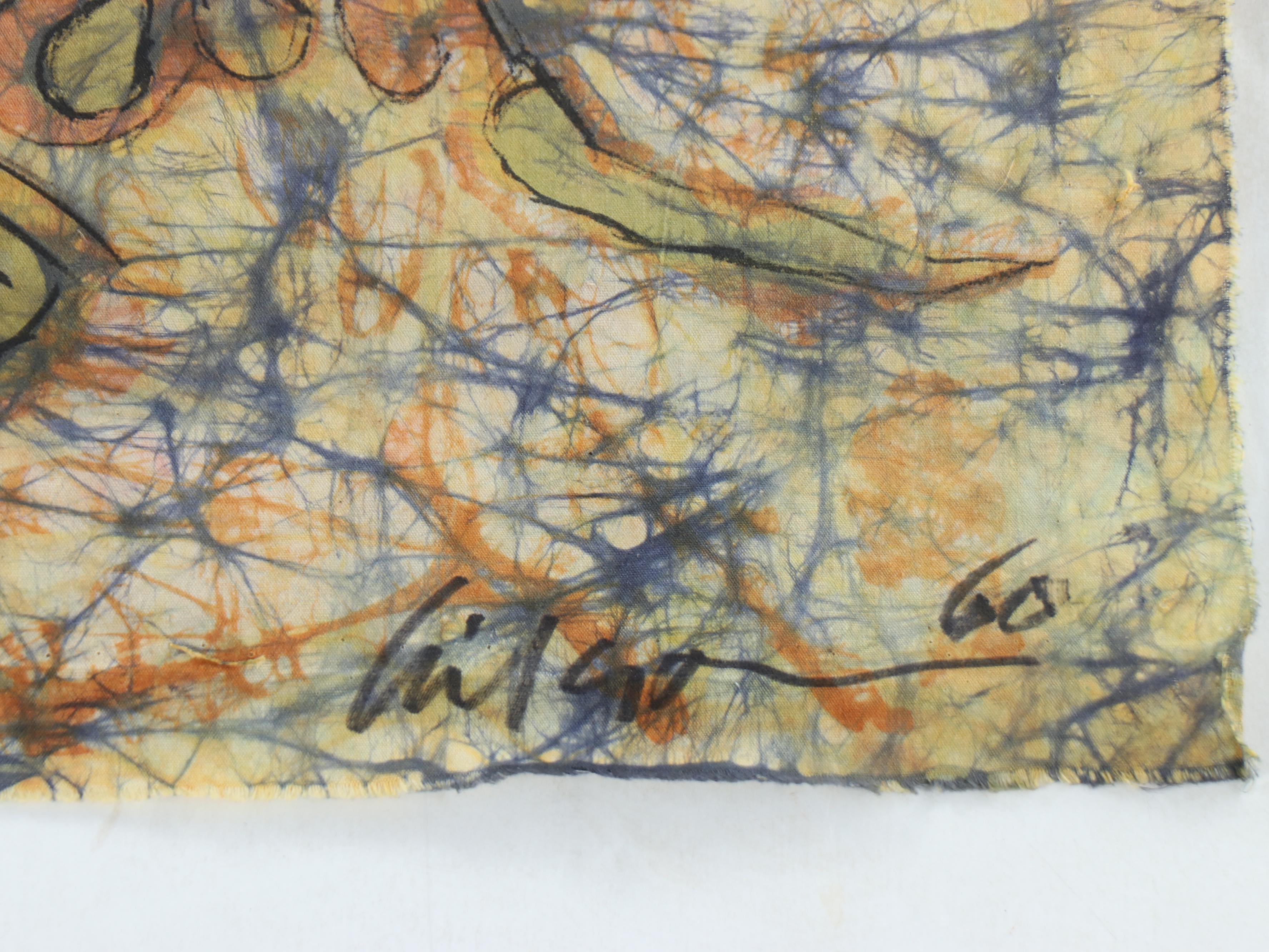 Harry Hilson Abstract Floral and Rooster Batik, 1960