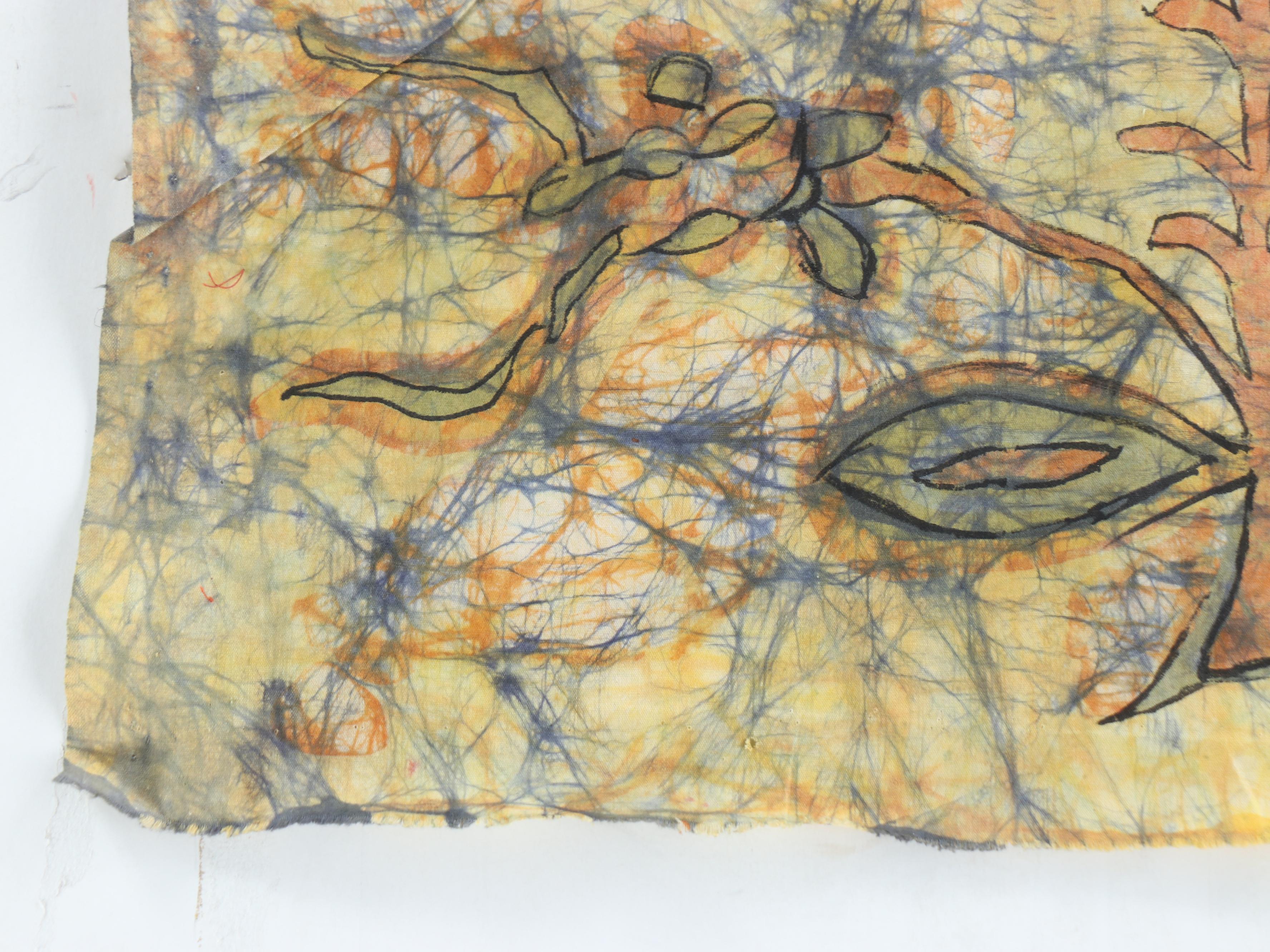 Harry Hilson Abstract Floral and Rooster Batik, 1960