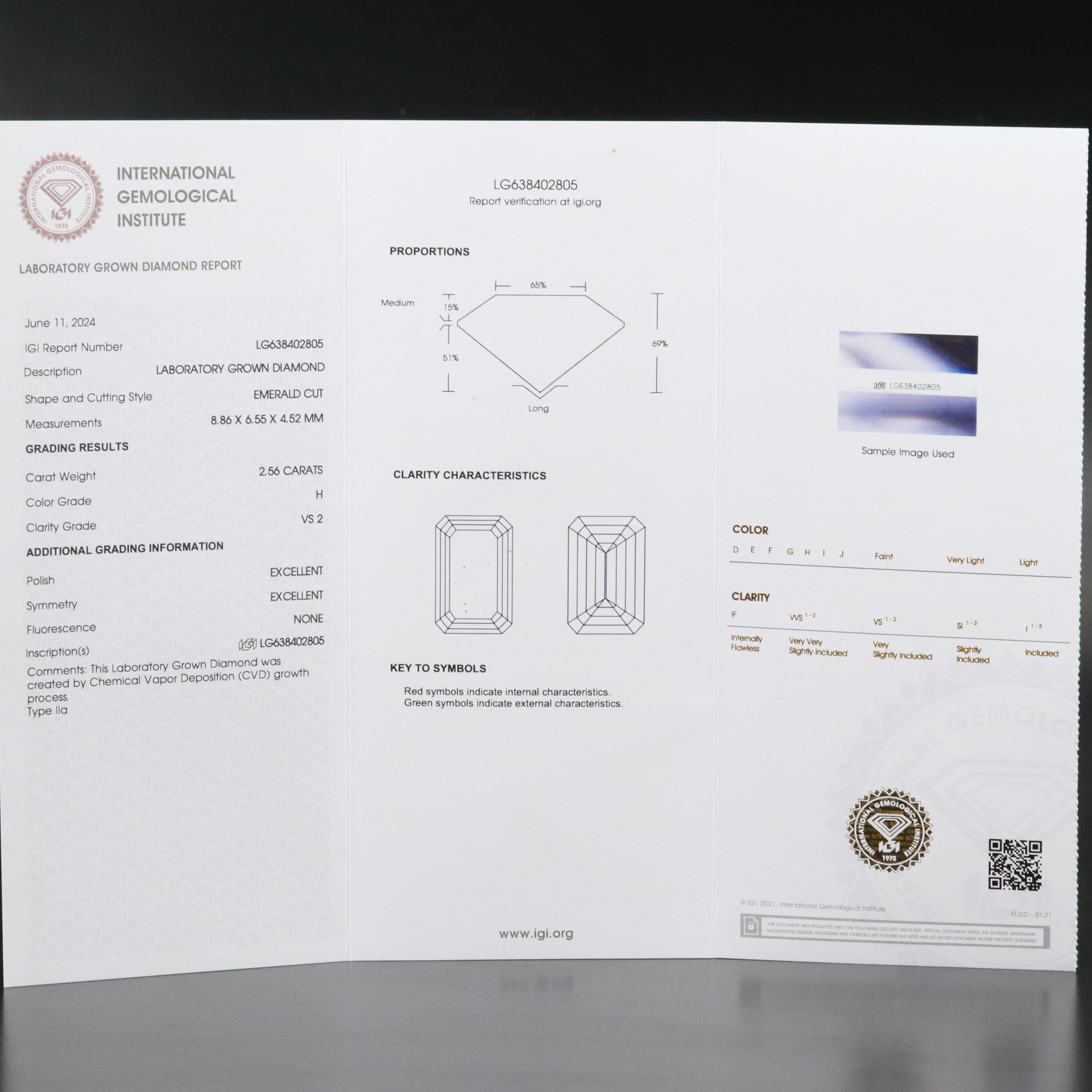 Loose 2.56 CT Lab Grown Diamond with IGI Report
