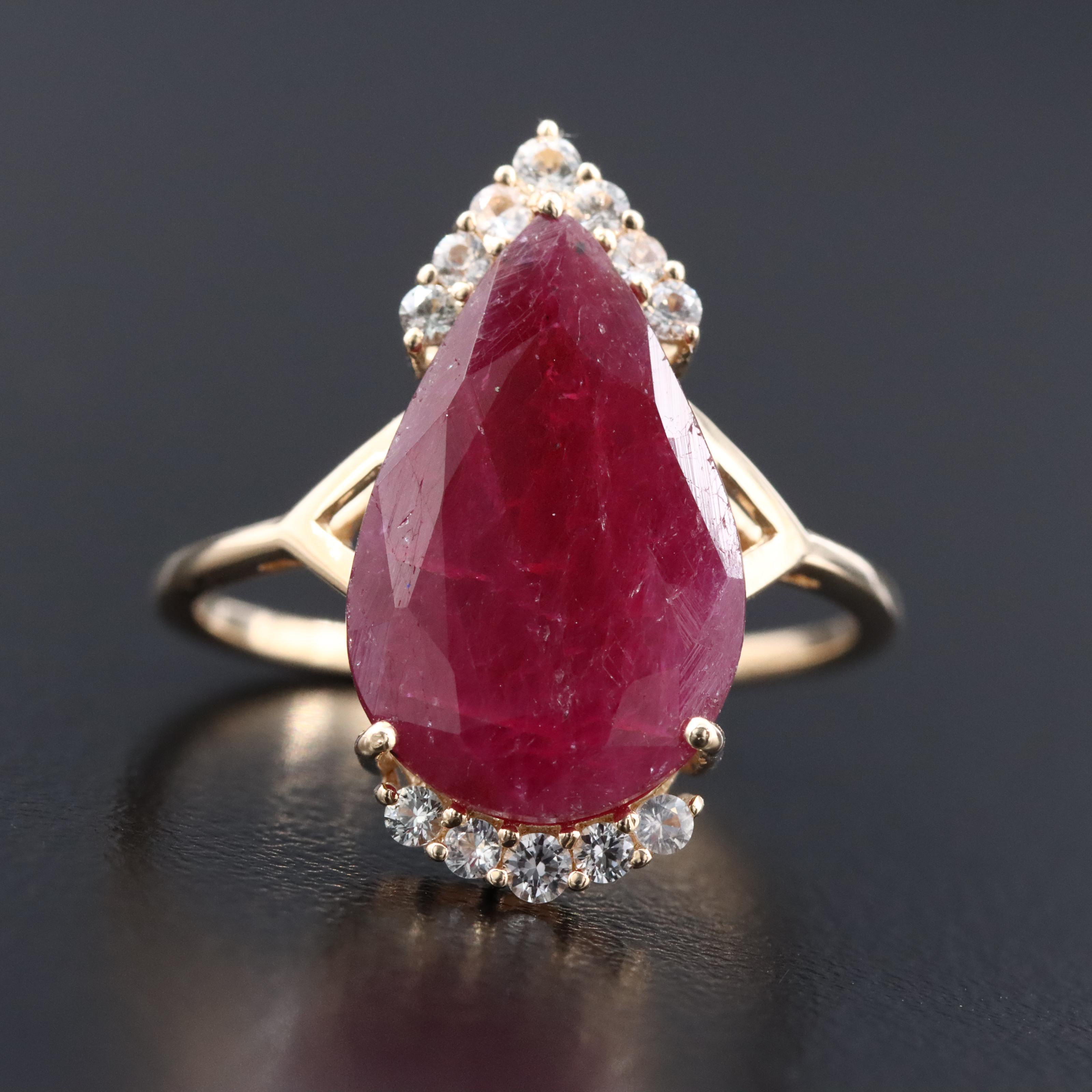 14K 4.26 CT Ruby and White Sapphire Ring
