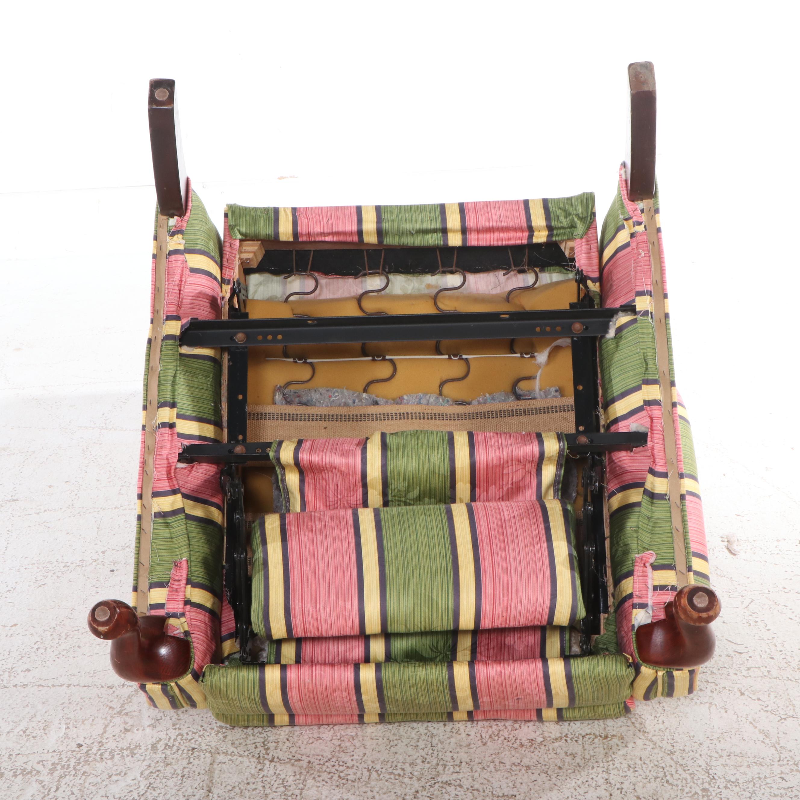 Queen Anne Style Striped Fabric Upholstered Wingback Recliner