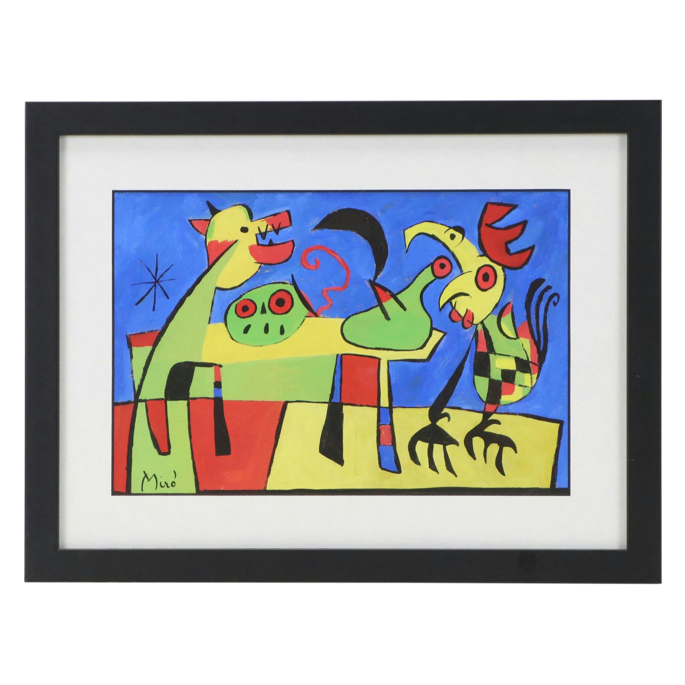 Acrylic Painting After Joan Miró "Chien aboyant à la lune"