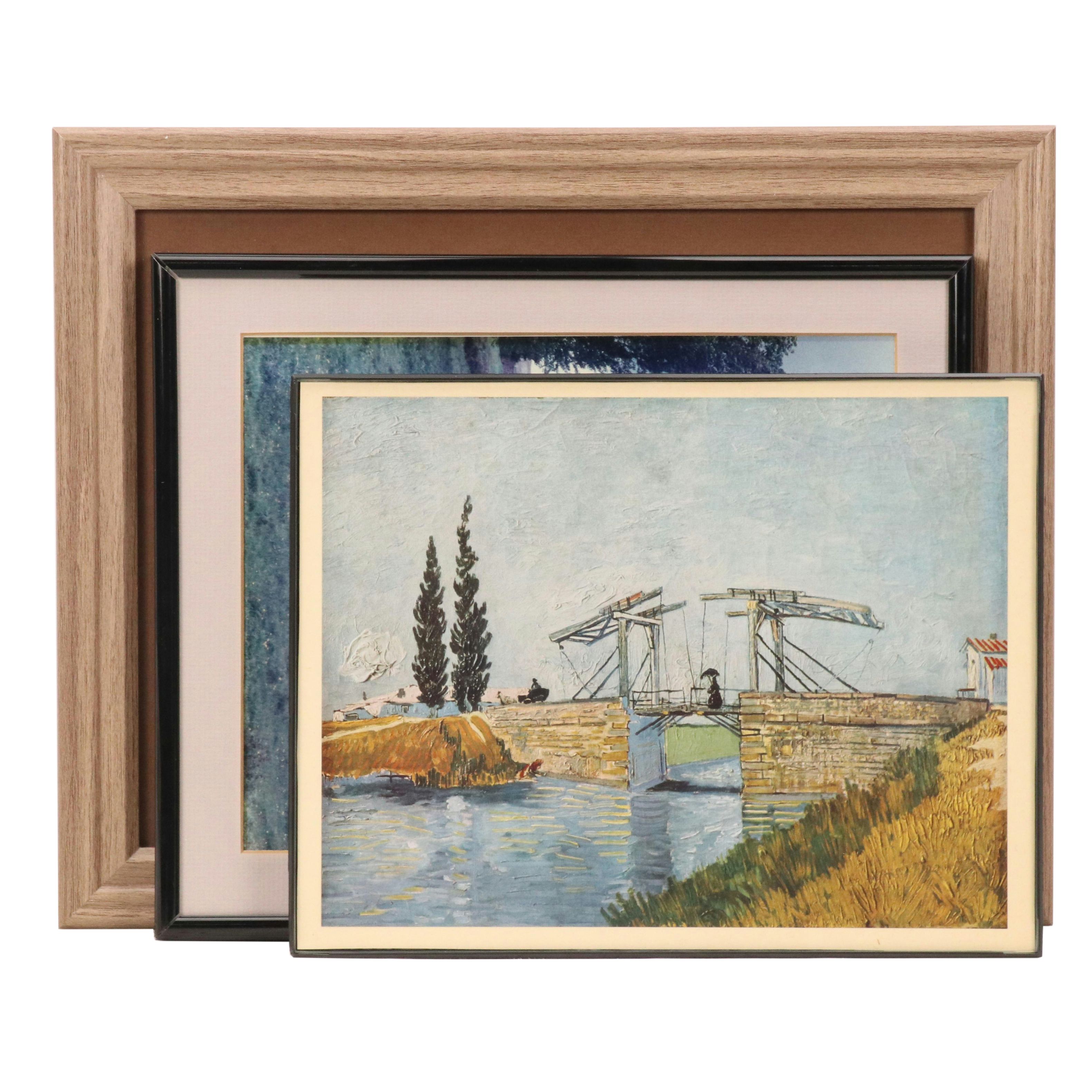 Offset Lithographs After Vincent Van Gogh with Yellow Steeple Ruin Photograph