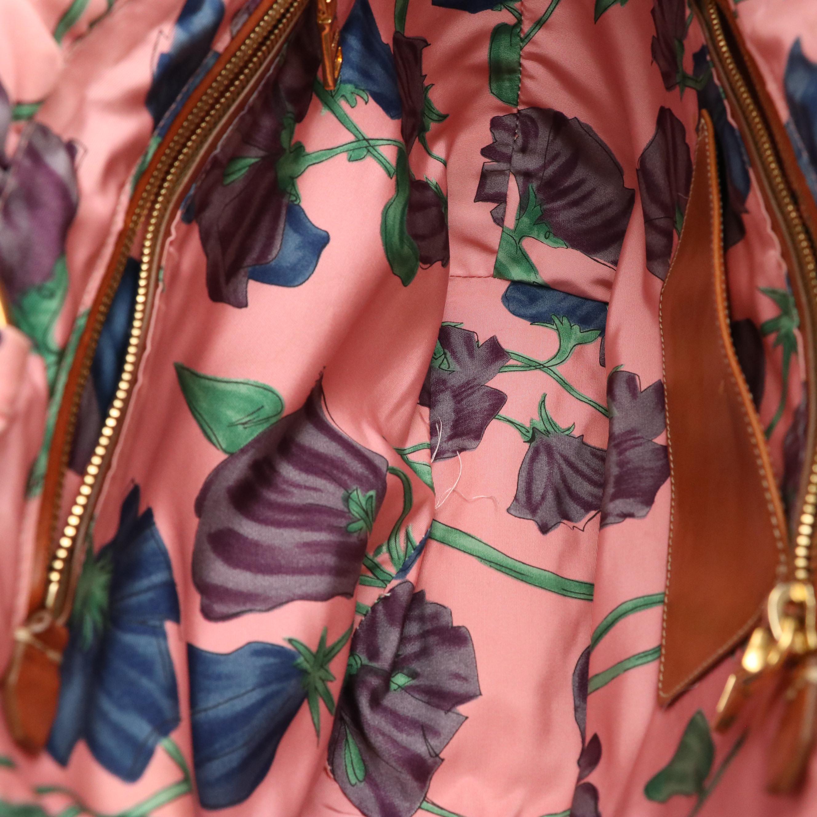 Prada Two-Way Basket Tote in Woven Straw and Floral Ribbon Fabric