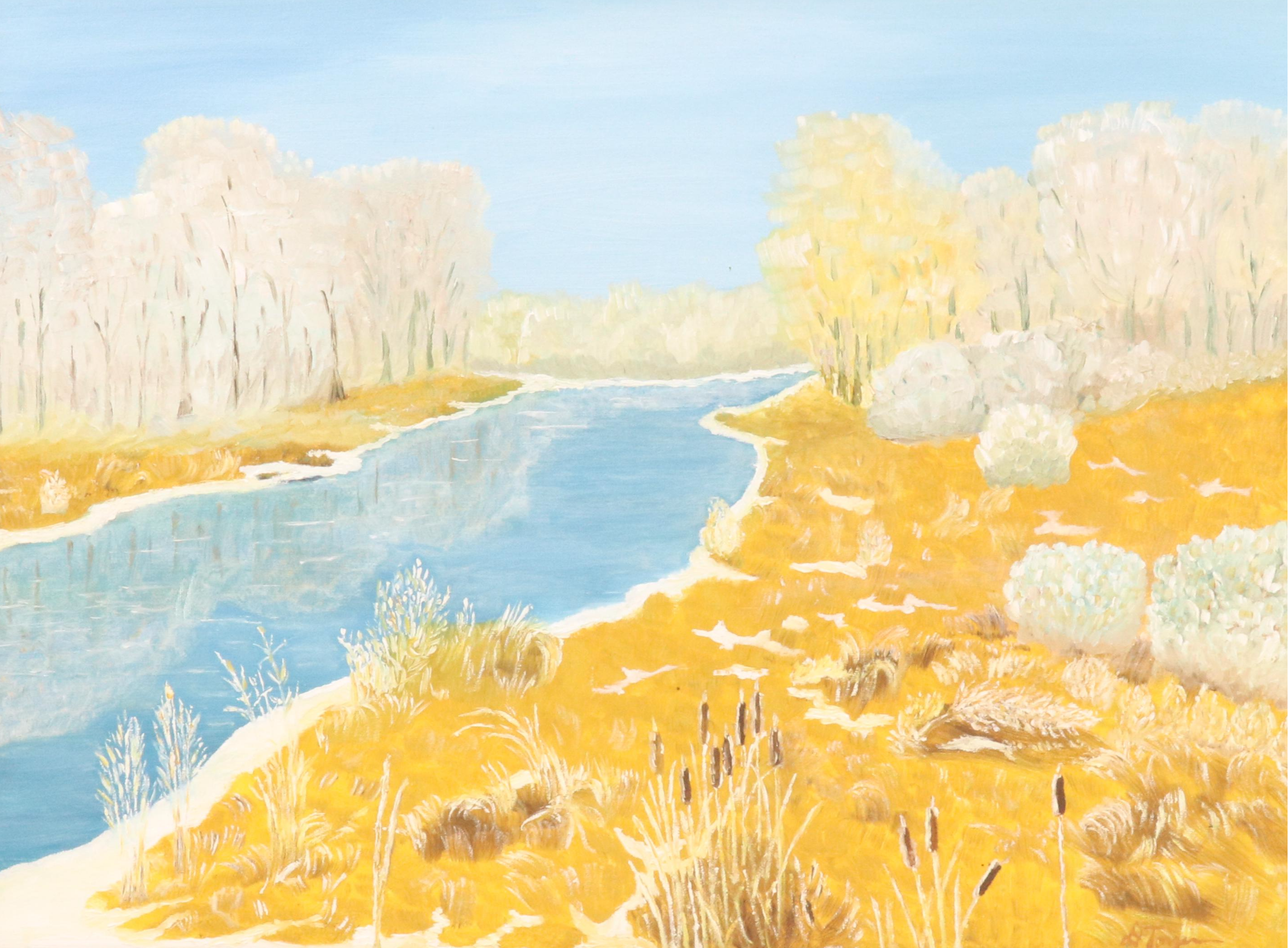 Winter River Landscape Acrylic Painting