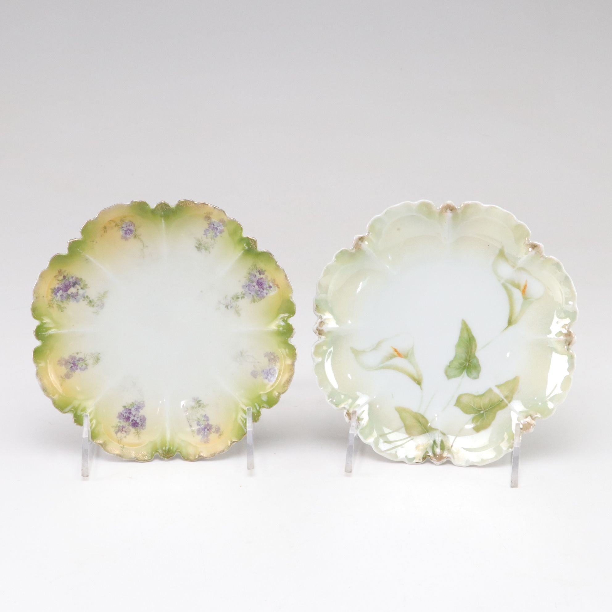 R. S. Germany White Carnation Pierced Plate and Other Gilt Porcelain Dishes