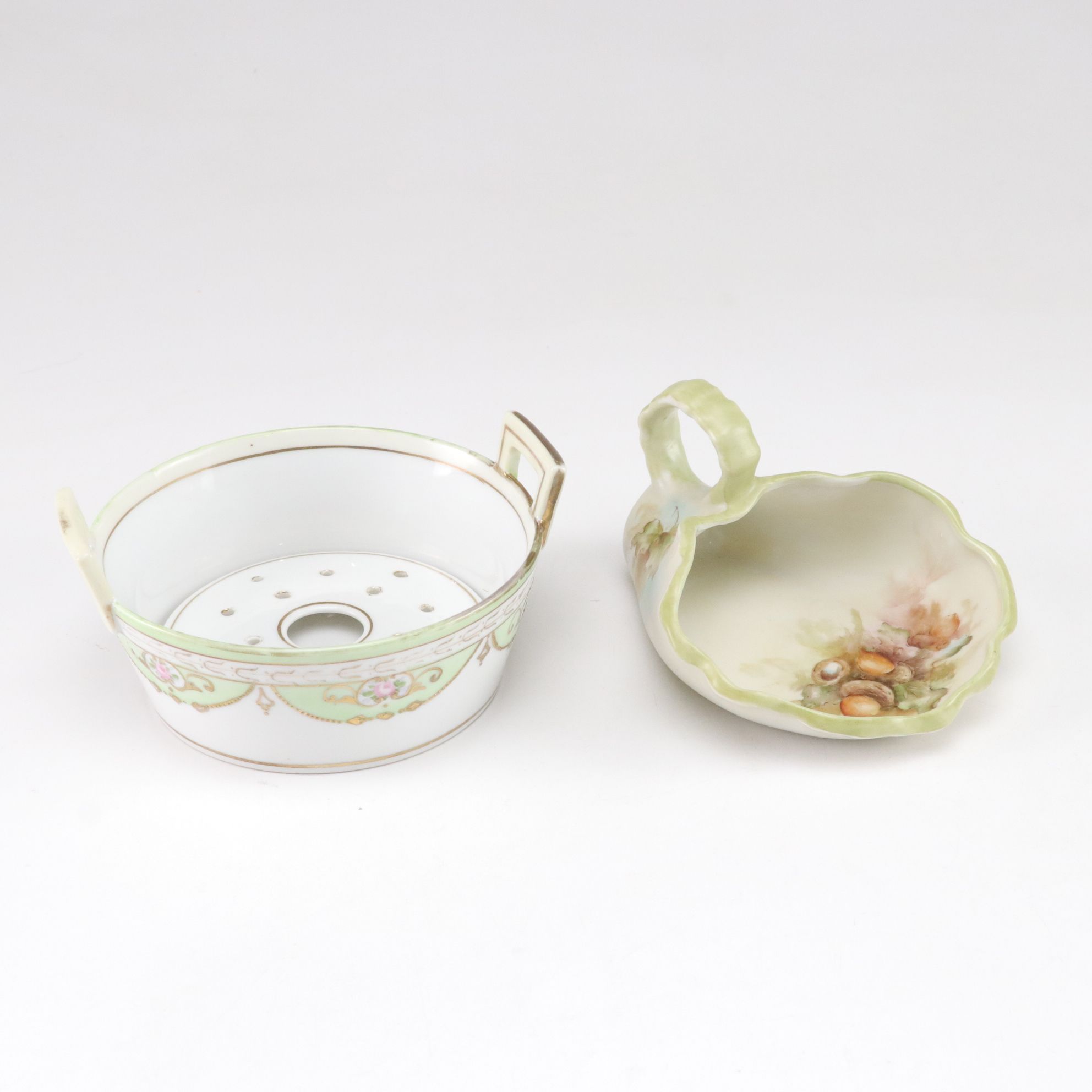 R. S. Germany White Carnation Pierced Plate and Other Gilt Porcelain Dishes