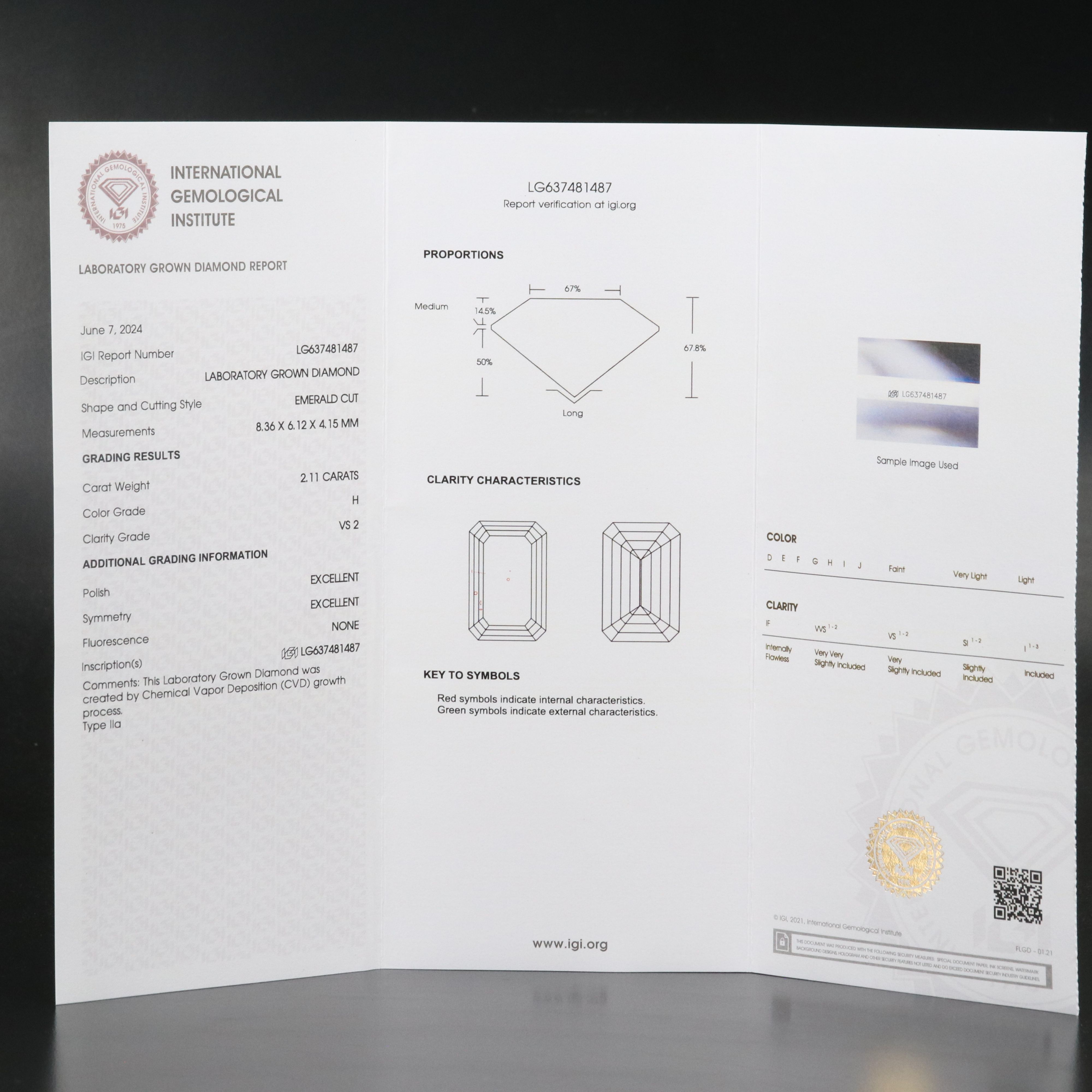 Loose 2.11 CT Lab Grown Diamond with IGI Report