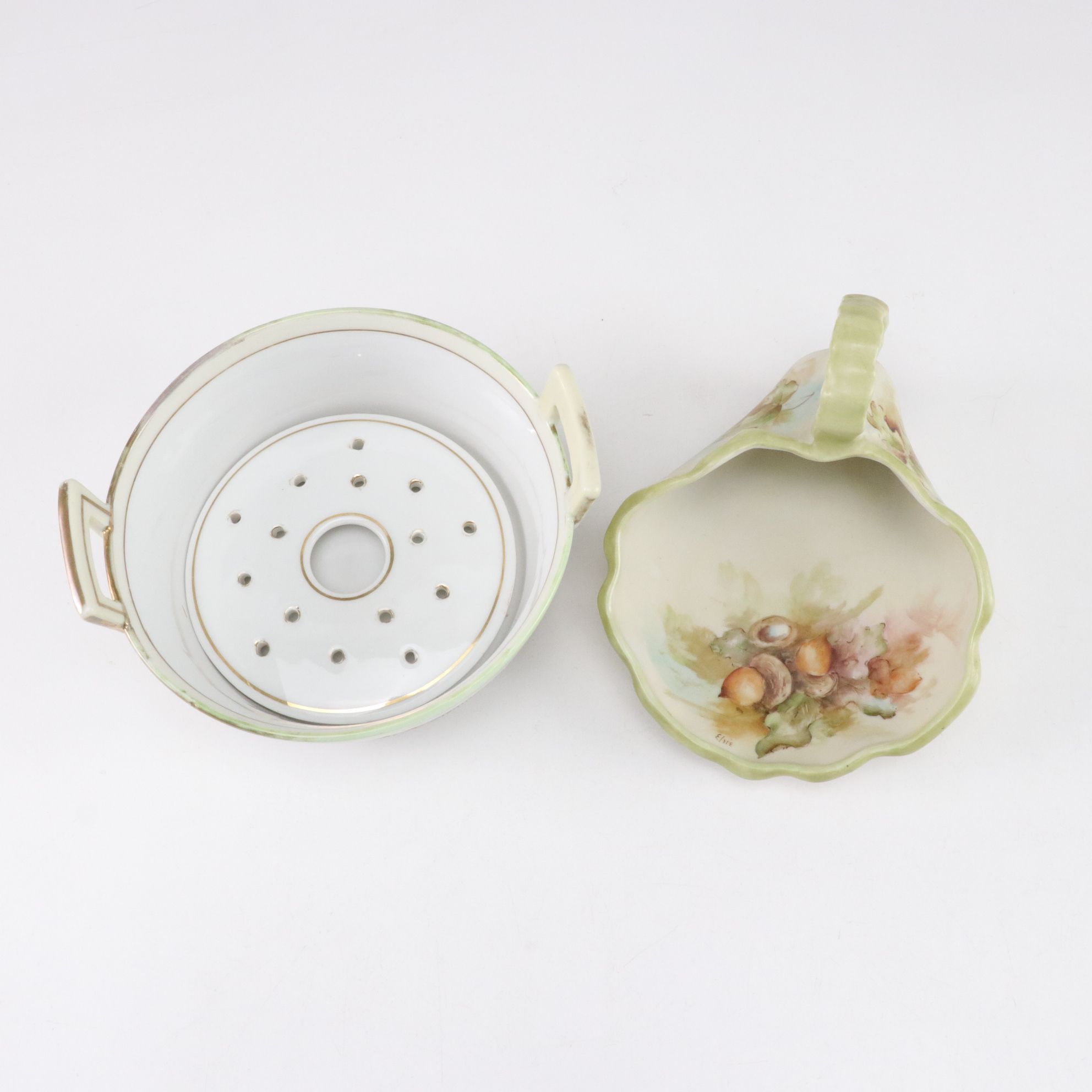 R. S. Germany White Carnation Pierced Plate and Other Gilt Porcelain Dishes